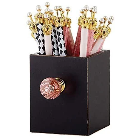 Crystal Knob Wooden Pen Holder in Black and Pink | Gift for Her - Image 7