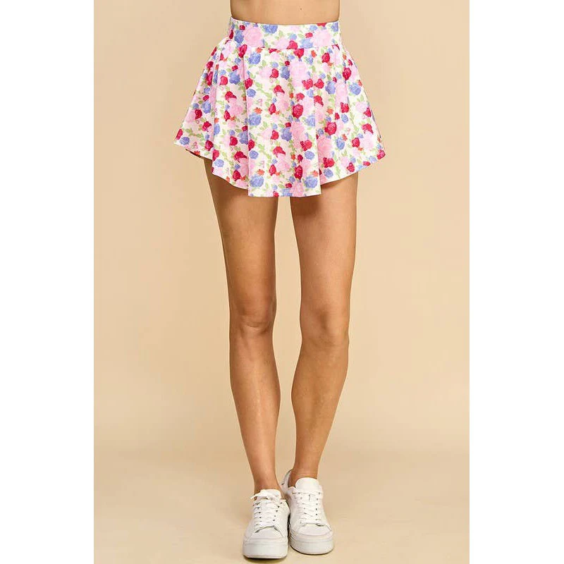 Floral Athletic Skirt with Built-in Undershorts | Pink & Blue Floral Print Skort [Sizes SM-M] - Image 4
