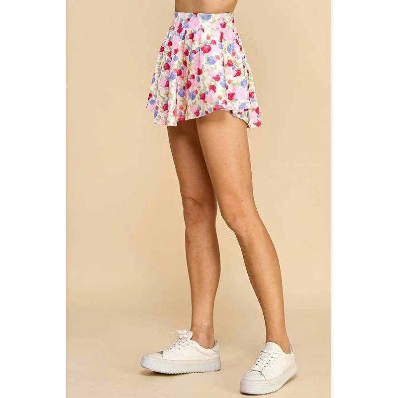Floral Athletic Skirt with Built-in Undershorts | Pink & Blue Floral Print Skort [Sizes SM-M] - Image 5