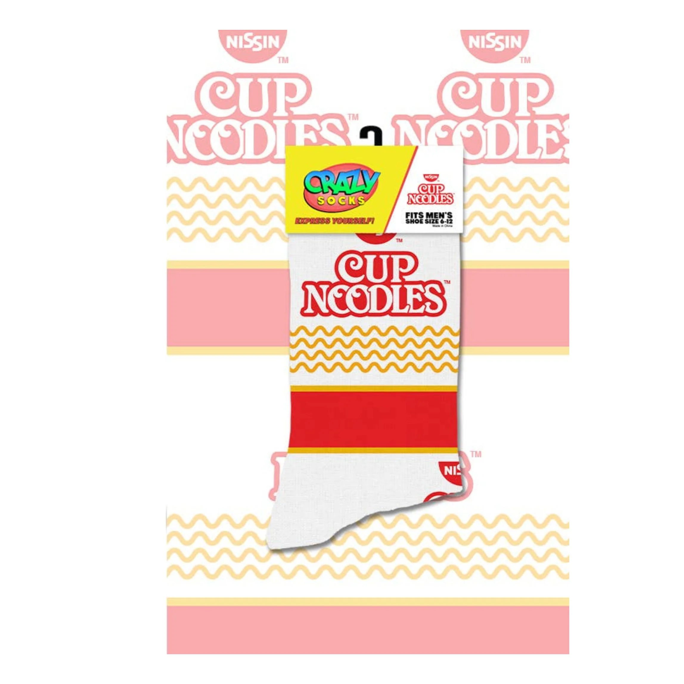 Cup Noodles Stripes Men’s Crew Socks | Crazy Socks Fun Foodie Style - Image 3