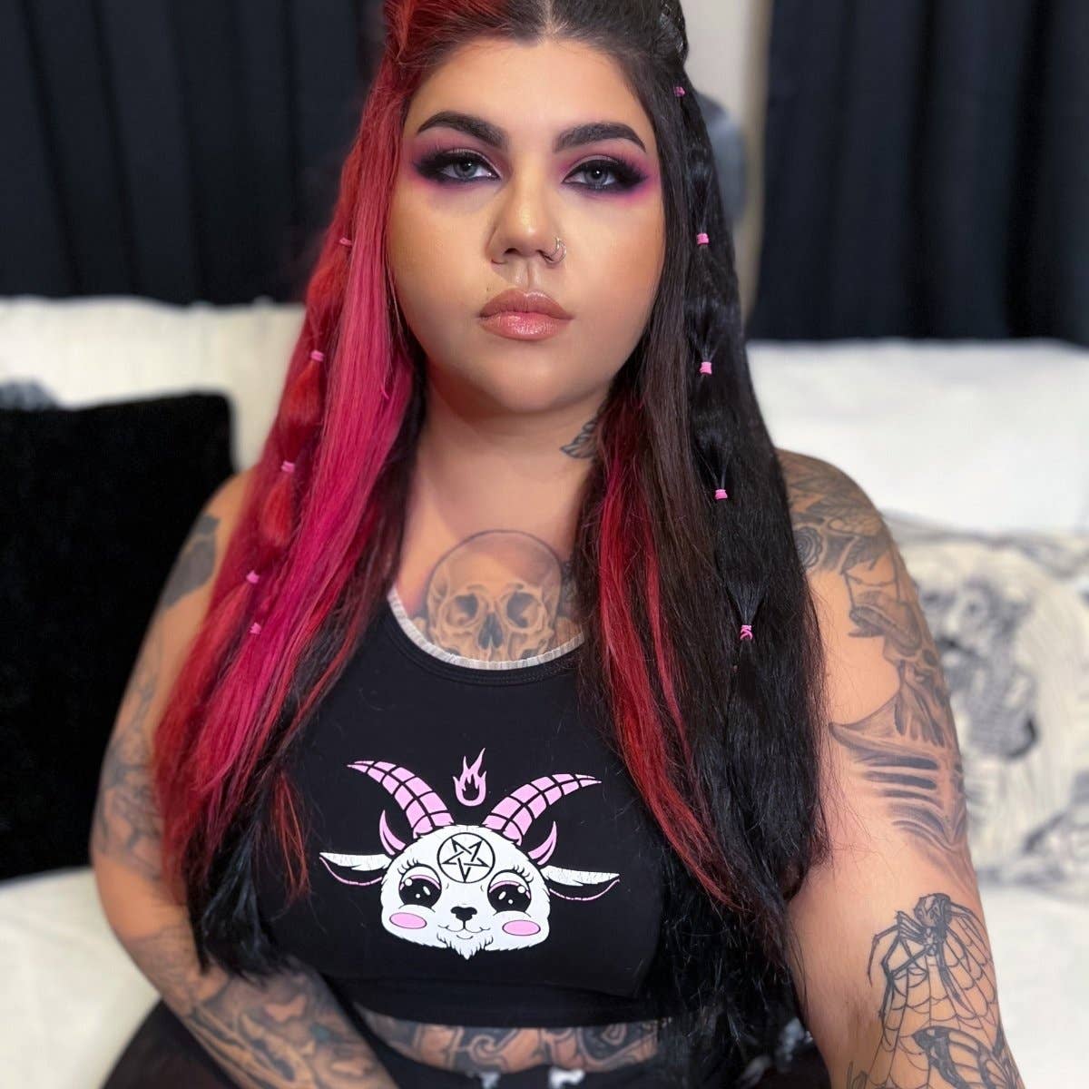 Cute Baby Goat White Lace Crop Cami Tank Top [Size M-XL Remaining] | Occult Crop Top