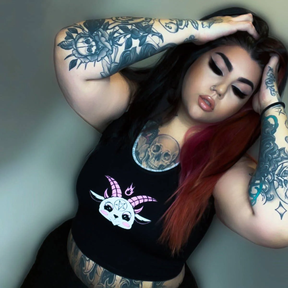 Cute Baby Goat White Lace Crop Cami Tank Top [Size M-XL Remaining] | Occult Crop Top - Image 7