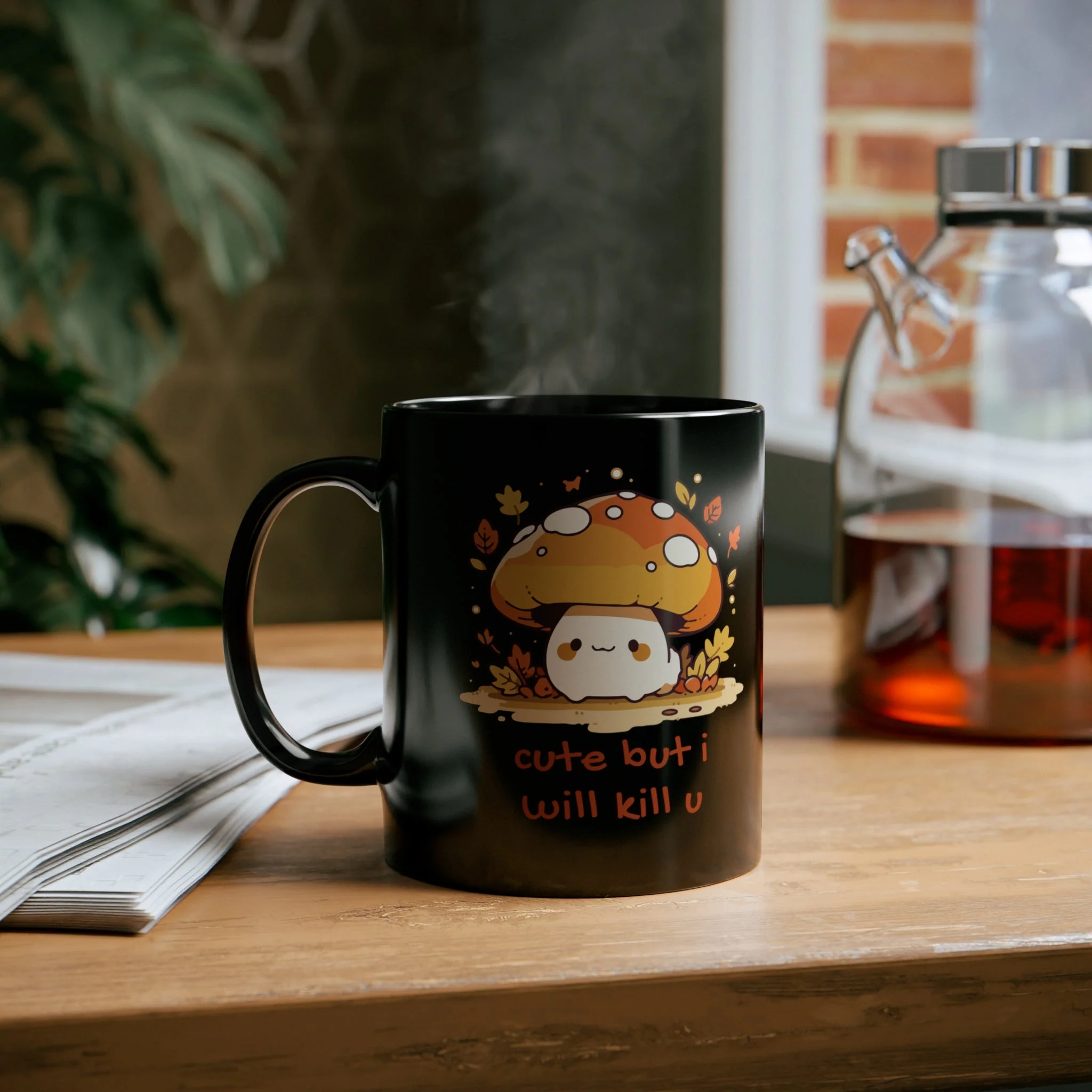 Cute But I Will Kill U Mushroom Mug 11oz Black Mug - Image 2