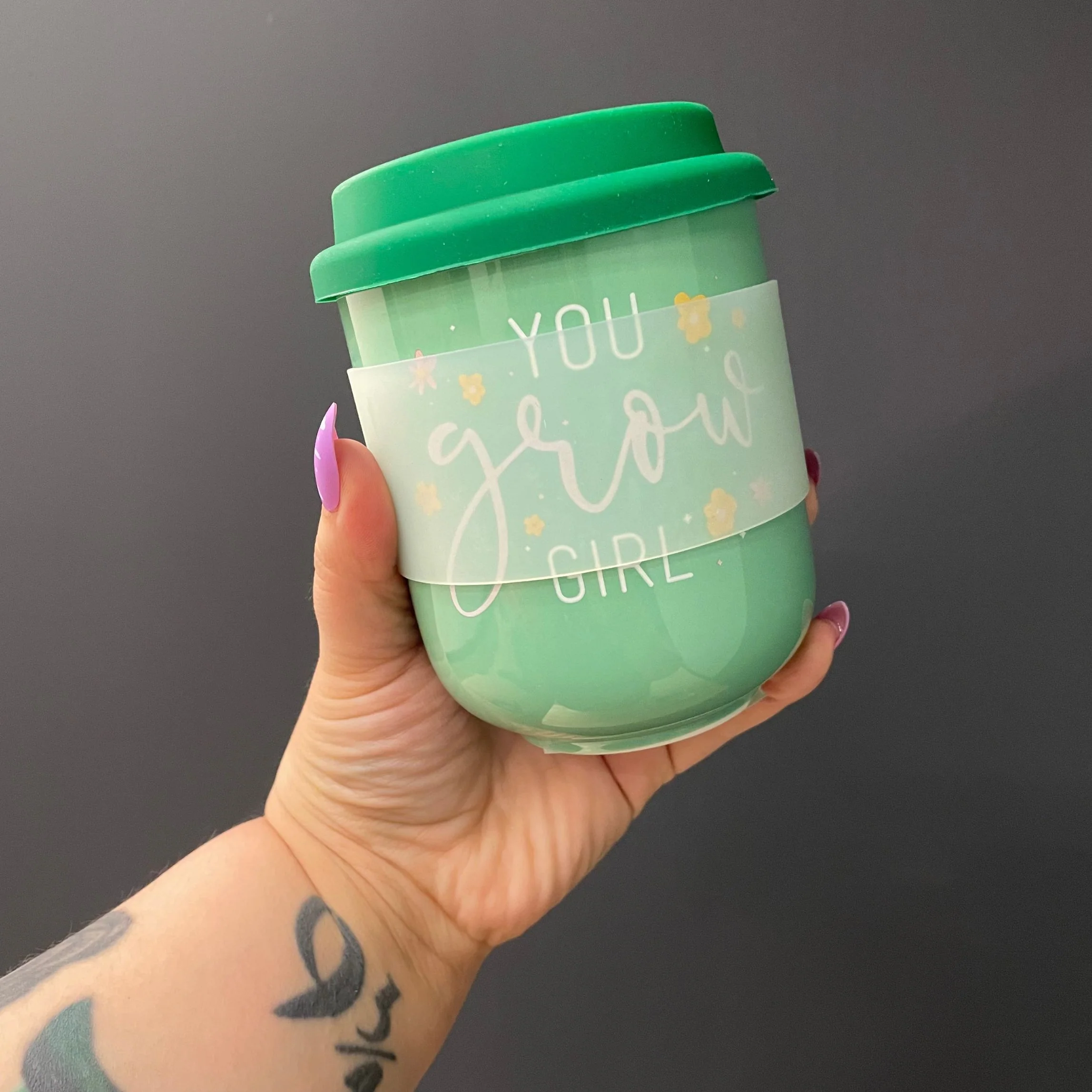 You Grow Girl Ceramic To Go Mug | Holds 16 oz. | Eco Mug with Silicone Lid and Sleeve - Image 3