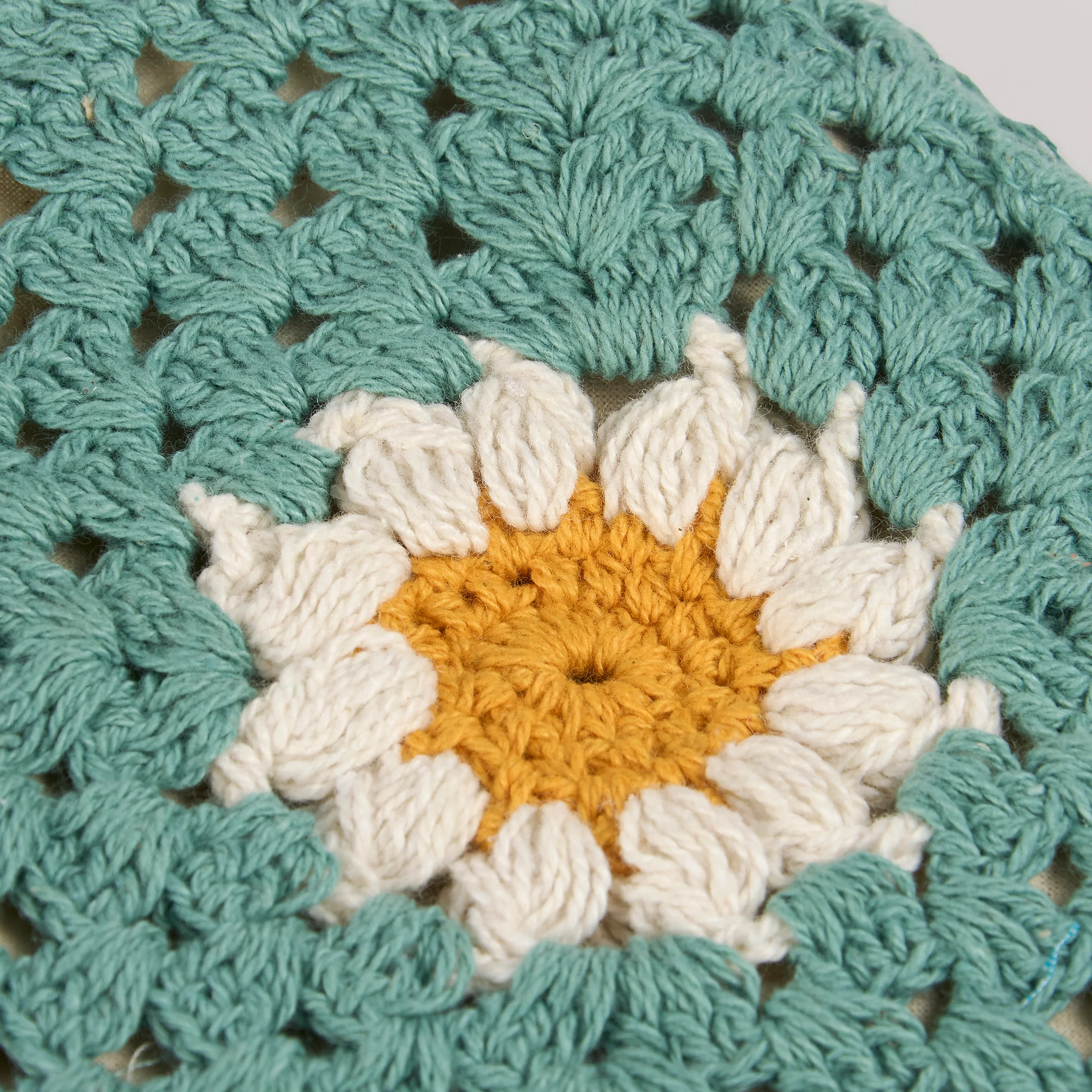 Crochet Daisy Crossbody Bag | Handmade Cotton Shoulder Sling Handbag | 6.5" x 8" - Image 5