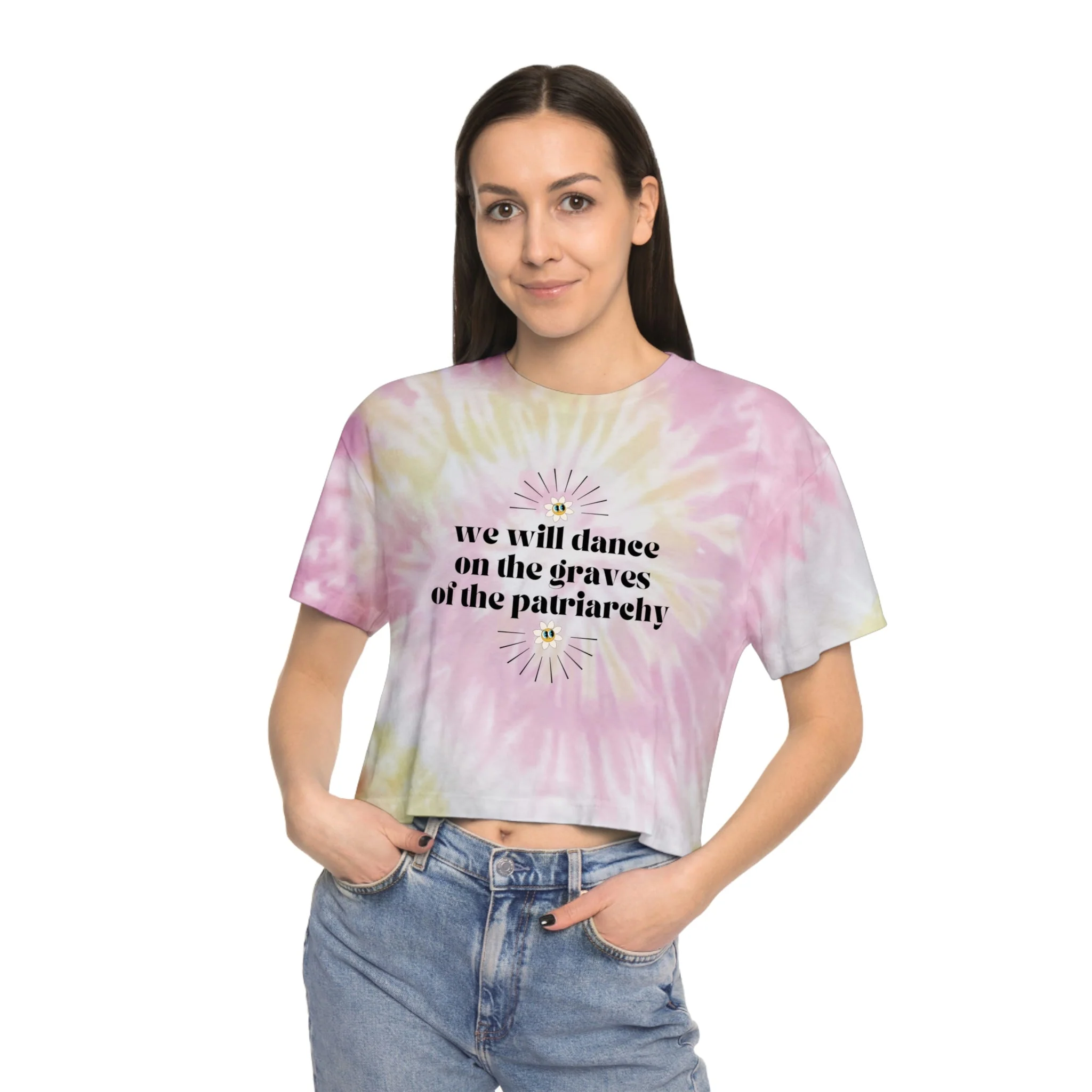 Dance on the Graves of the Patriarchy Women's Feminist Tie-Dye Crop Tee - Image 3