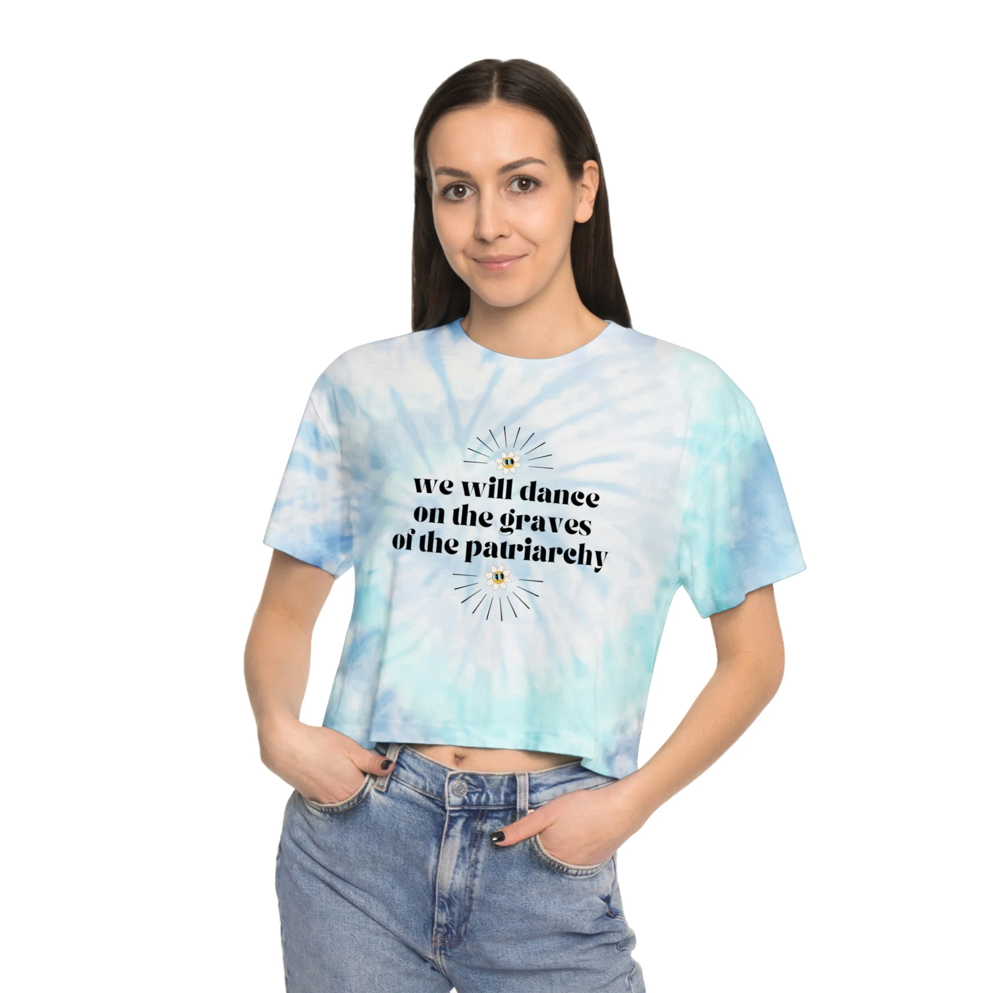 Dance on the Graves of the Patriarchy Women's Feminist Tie-Dye Crop Tee - Image 6