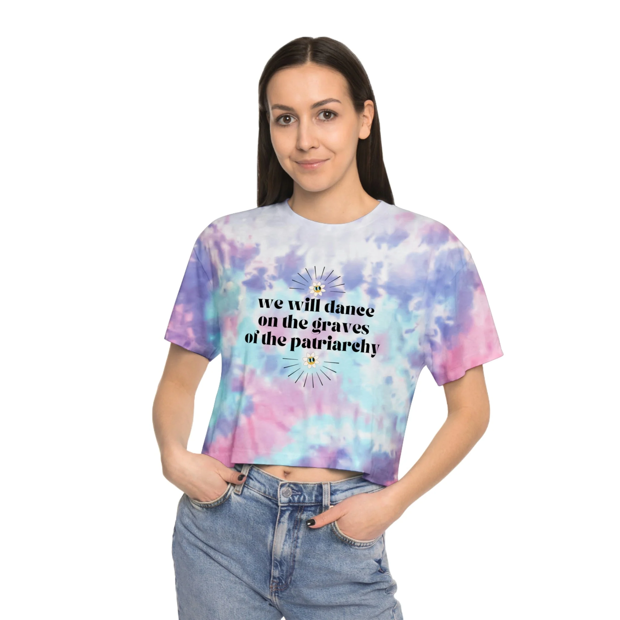 Dance on the Graves of the Patriarchy Women's Feminist Tie-Dye Crop Tee - Image 9