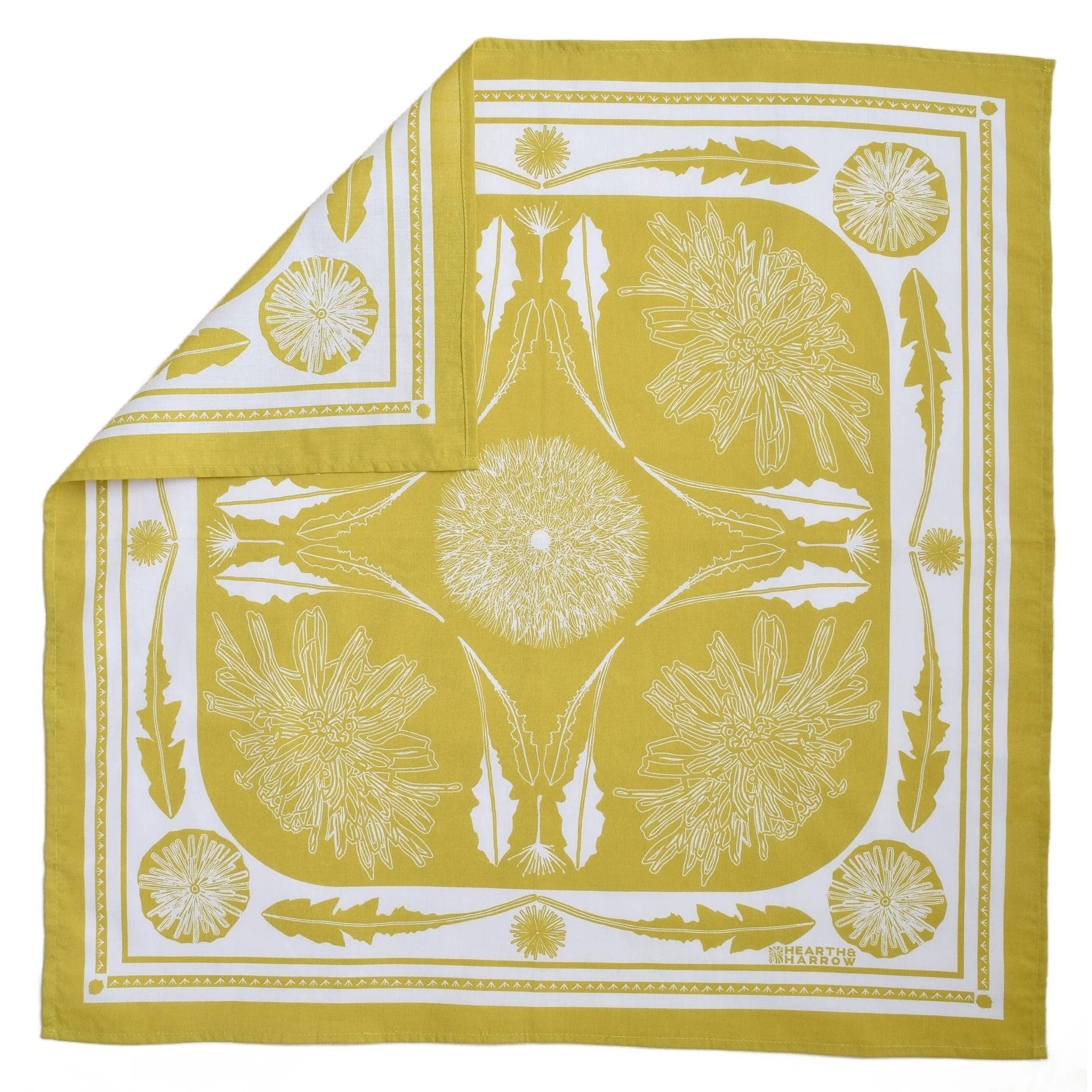 Mustard Yellow Dandelion Bandana | Hand Screen-printed Scarf - Image 2