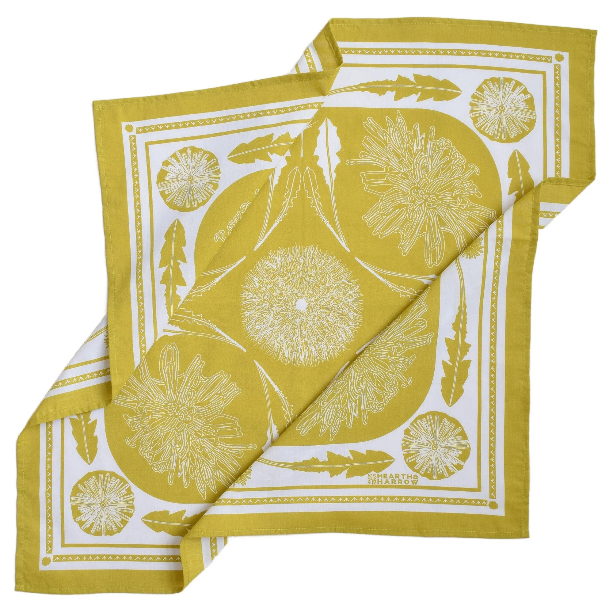 Mustard Yellow Dandelion Bandana | Hand Screen-printed Scarf - Image 5