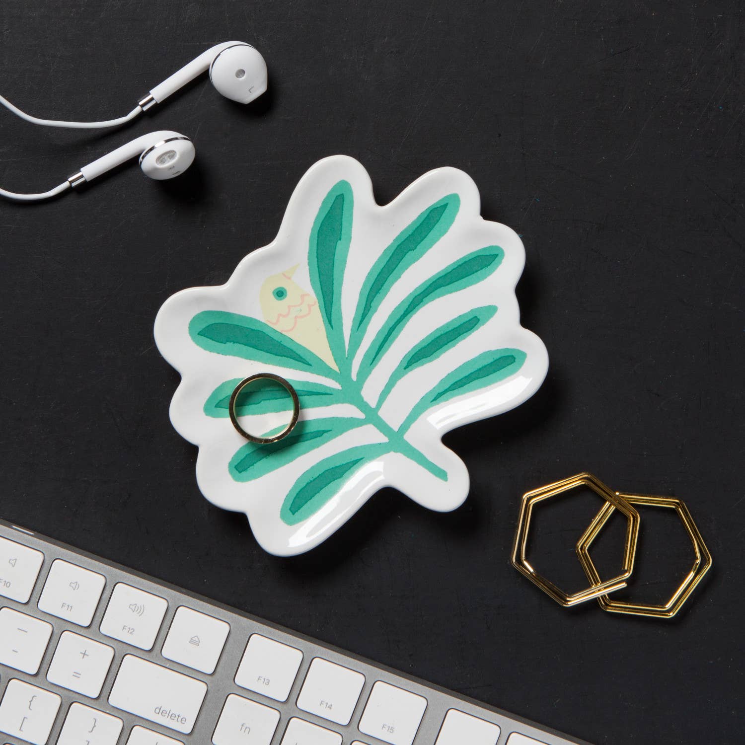 Haven Palm Tree Shaped Ceramic Trinket Tray | Catch-all Decorative Tray | 4.75” x 4” - Image 6