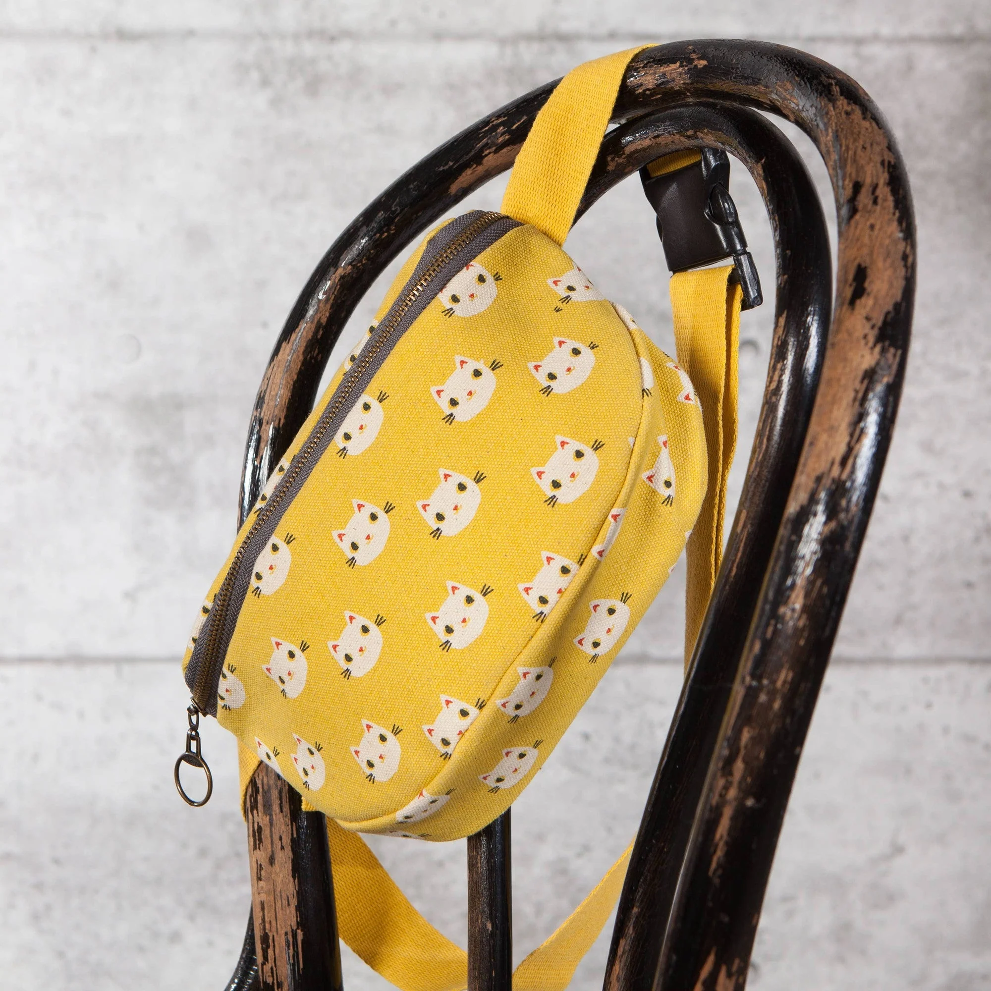 Meow Meow Cats Cotton Hip Bag Adjustable Strap | Yellow Waist Belt Fanny Pack - Image 4