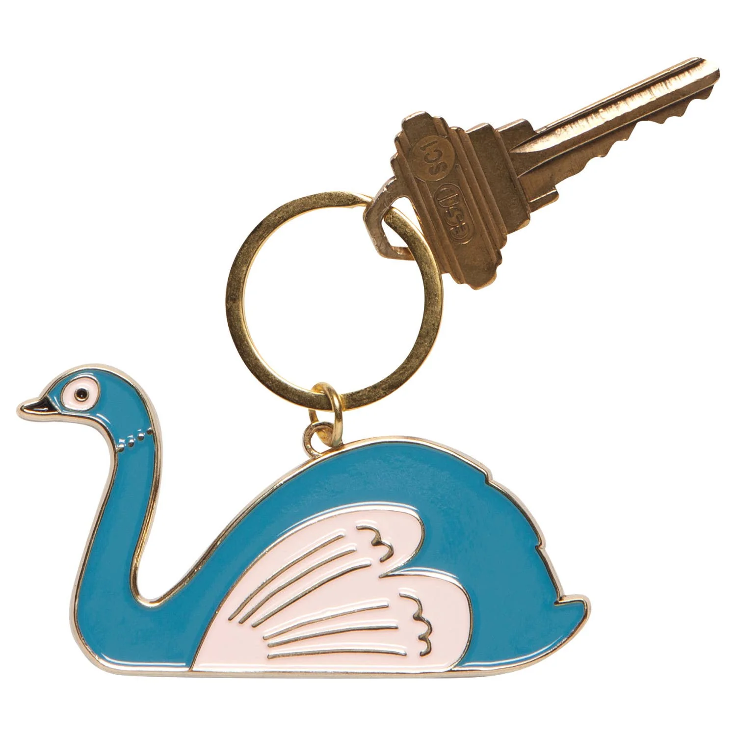 Mighty One Metal Swan Keychain in Turquoise and White