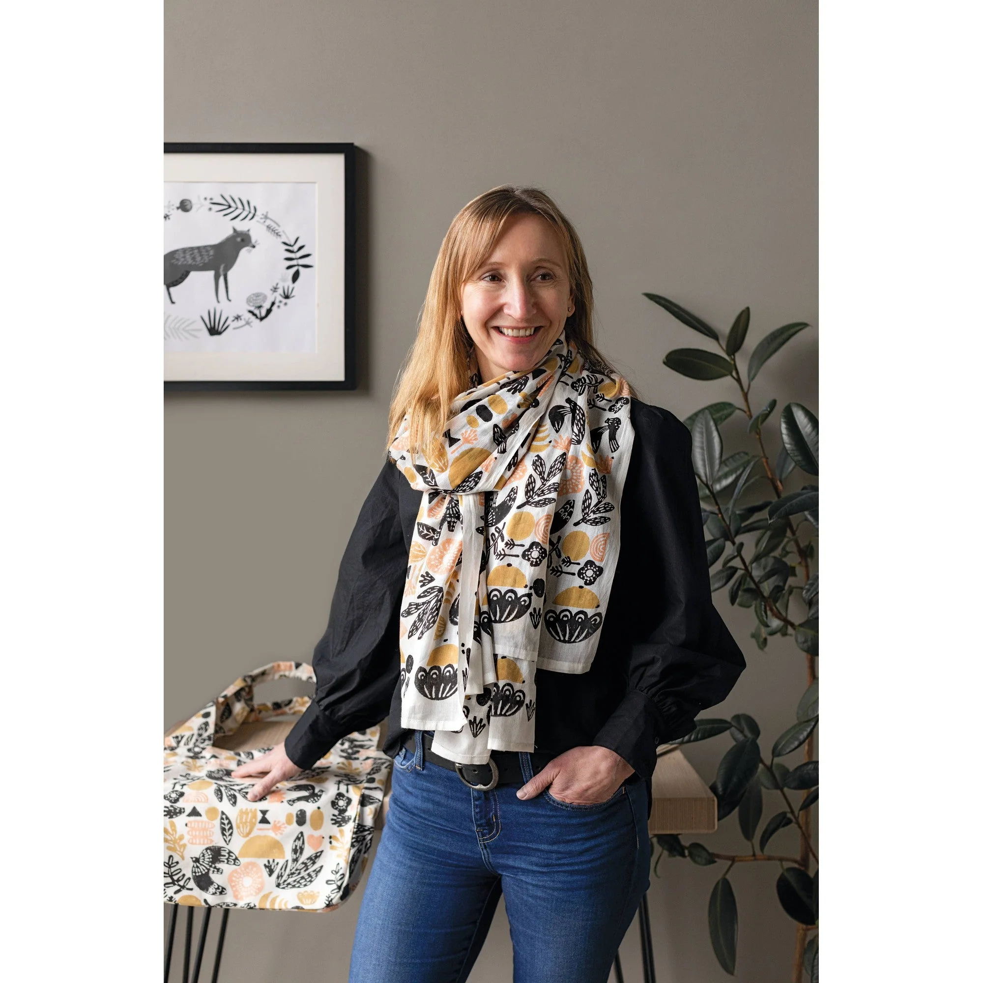 Myth Cotton Long Designer Scarf Tan | Wrap-around Shawl Scarves | 40” x 72” - Image 4