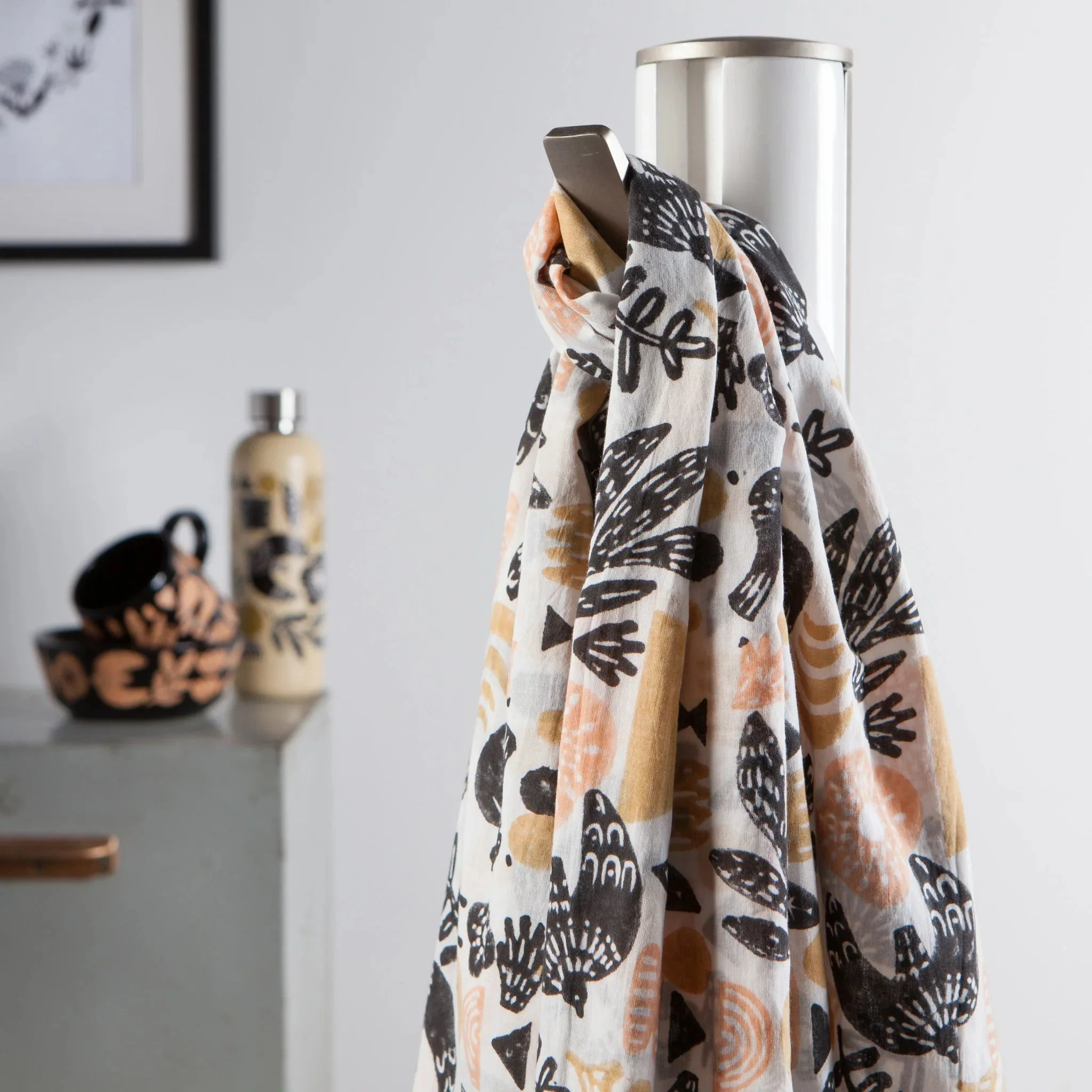 Myth Cotton Long Designer Scarf Tan | Wrap-around Shawl Scarves | 40” x 72” - Image 7