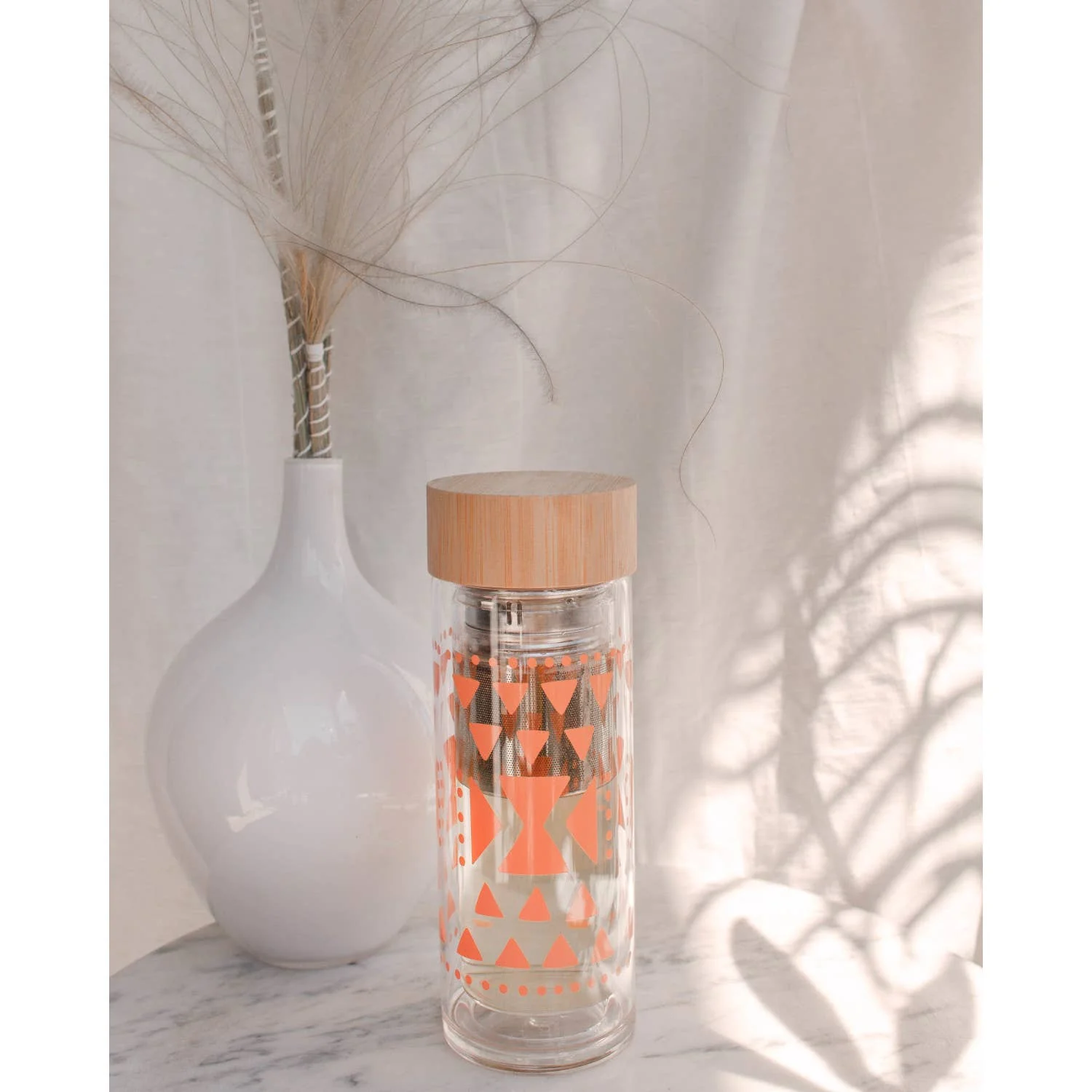 Pink Sustain Double Glass Tea Infuser Bottle | Loose Leaf Tea Holder Steeper Strainer Filter - Image 3