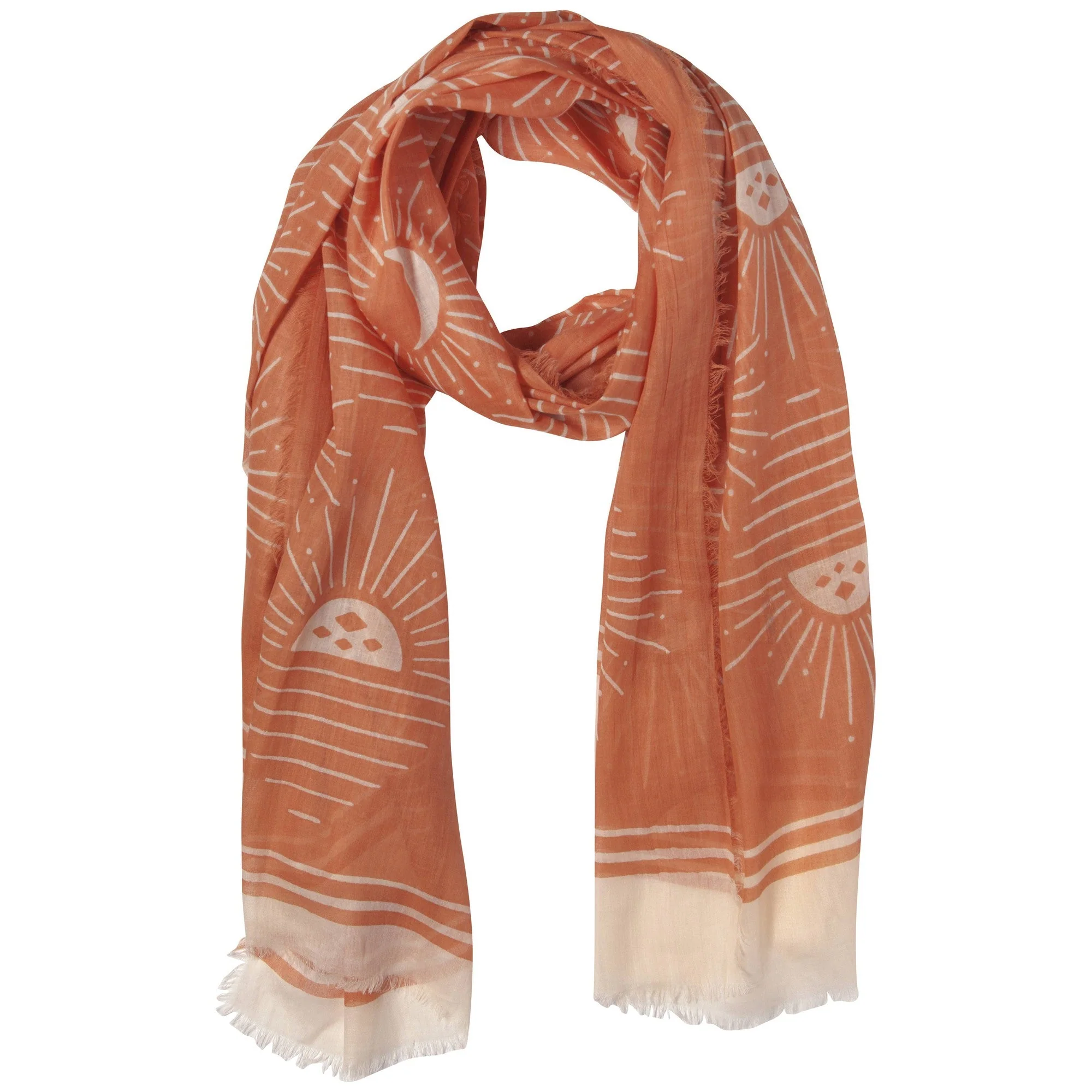 Soleil Printed Cotton Long Designer Scarf in Light Brown | Wrap Shawl Scarves | 40” x 72” - Image 2