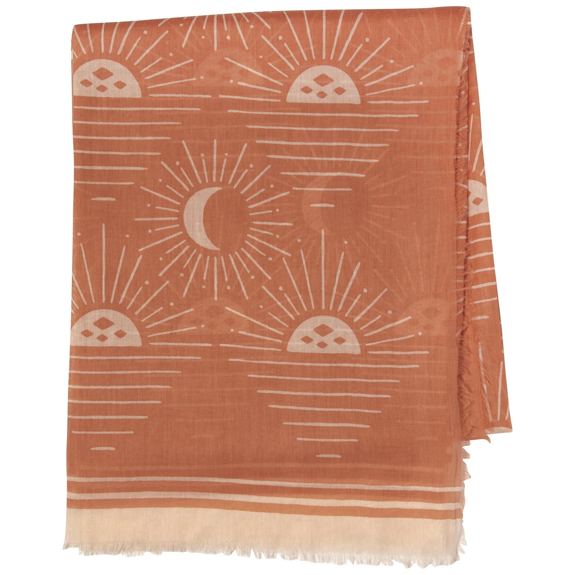 Soleil Printed Cotton Long Designer Scarf in Light Brown | Wrap Shawl Scarves | 40” x 72” - Image 3