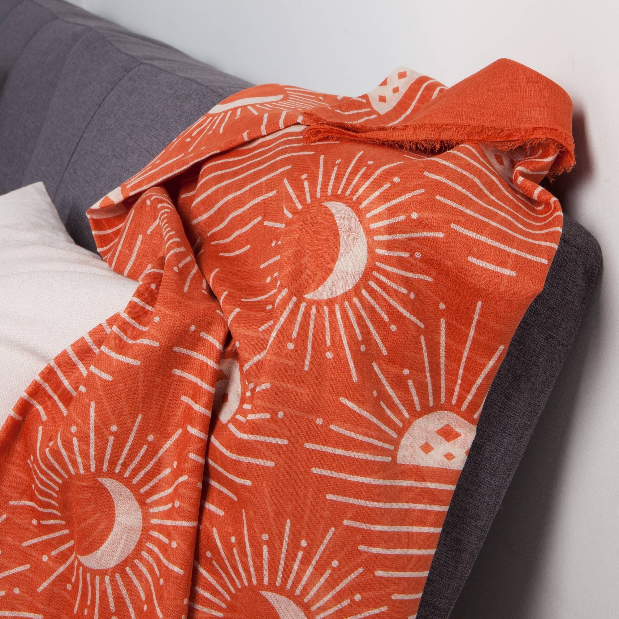 Soleil Printed Cotton Long Designer Scarf in Light Brown | Wrap Shawl Scarves | 40” x 72” - Image 4