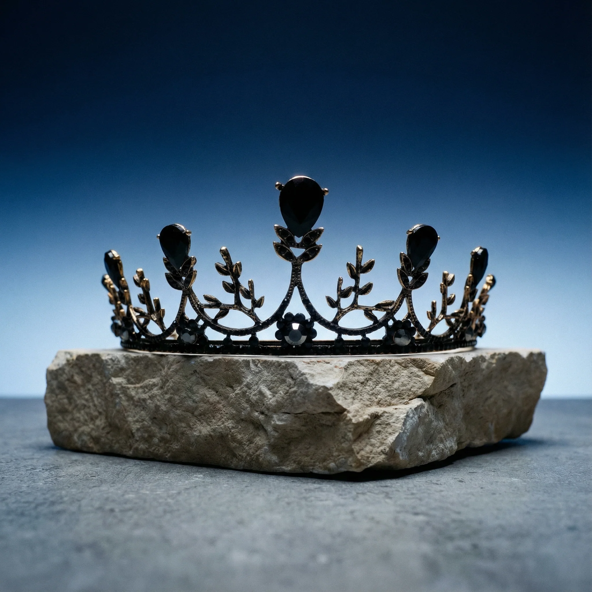 Midnight Blossom Tiara Crown in Gold with Black Gems | Dark Princess Gothic Crown Party or Bridal Hair Accessory - Image 2