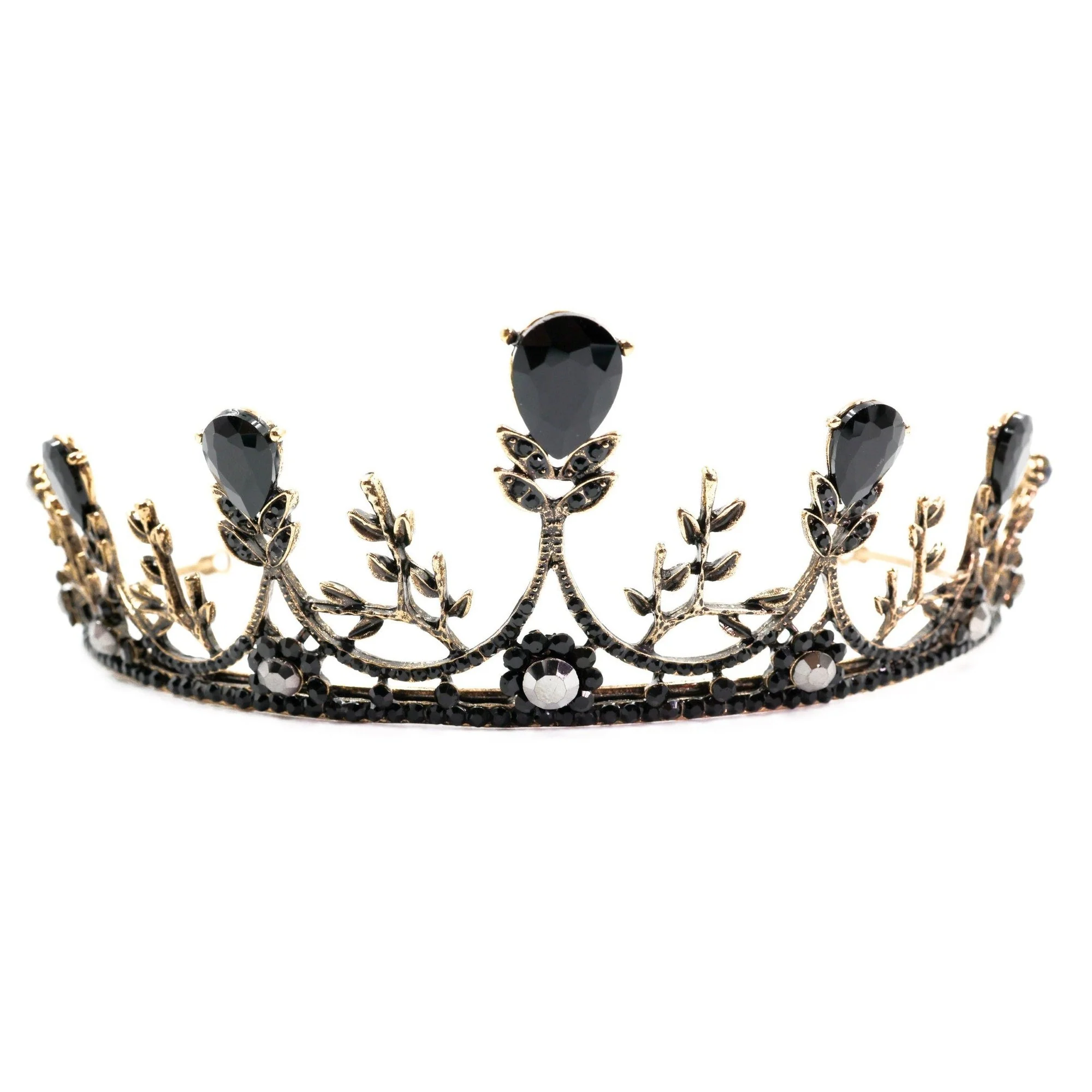 Midnight Blossom Tiara Crown in Gold with Black Gems | Dark Princess Gothic Crown Party or Bridal Hair Accessory - Image 3