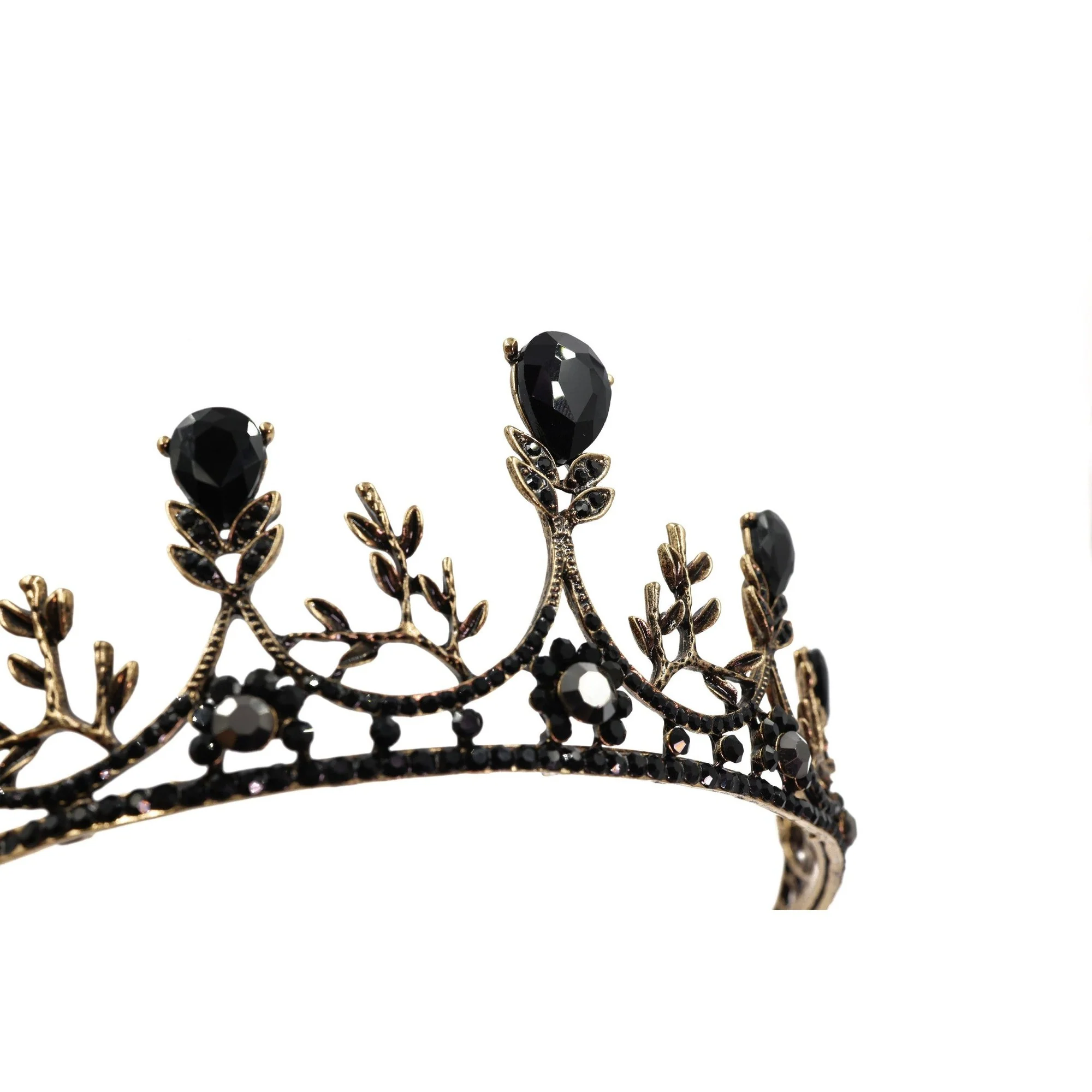 Midnight Blossom Tiara Crown in Gold with Black Gems | Dark Princess Gothic Crown Party or Bridal Hair Accessory - Image 4