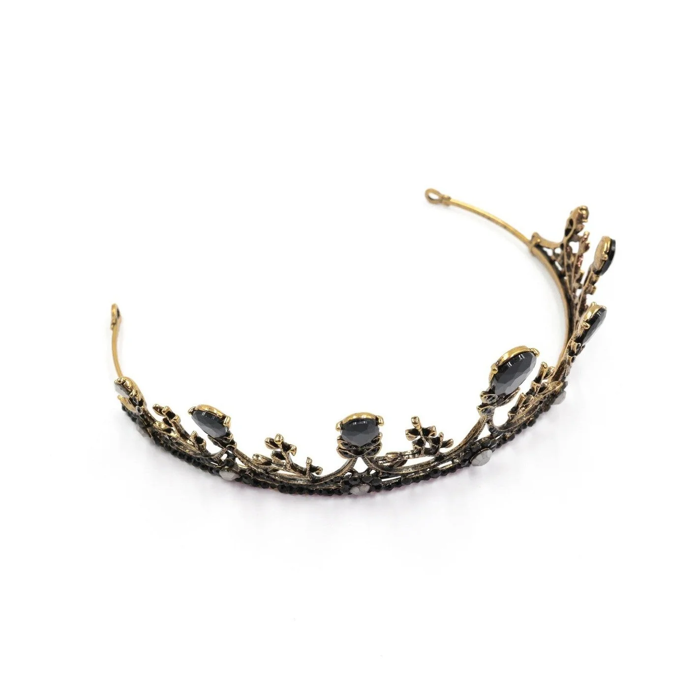 Midnight Blossom Tiara Crown in Gold with Black Gems | Dark Princess Gothic Crown Party or Bridal Hair Accessory - Image 5