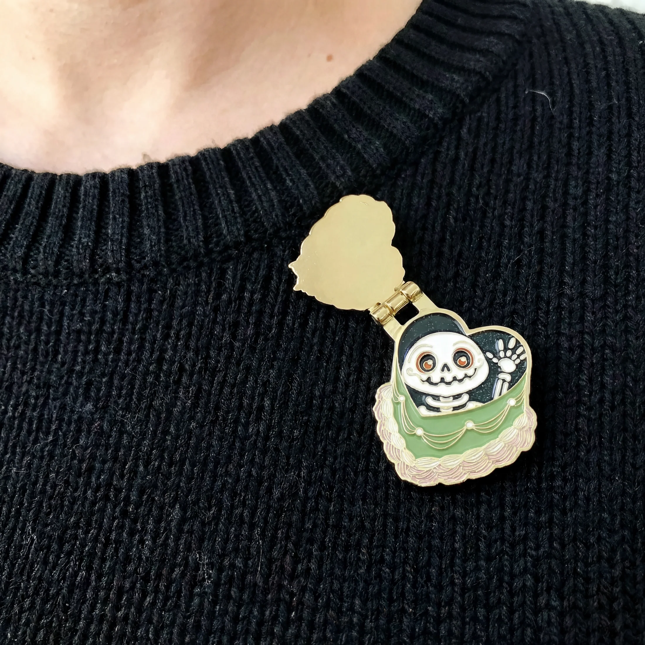 Dead Inside Cake Enamel Pin | Glitter Skeleton Hinge Pin Funny Goth Pin - Image 5