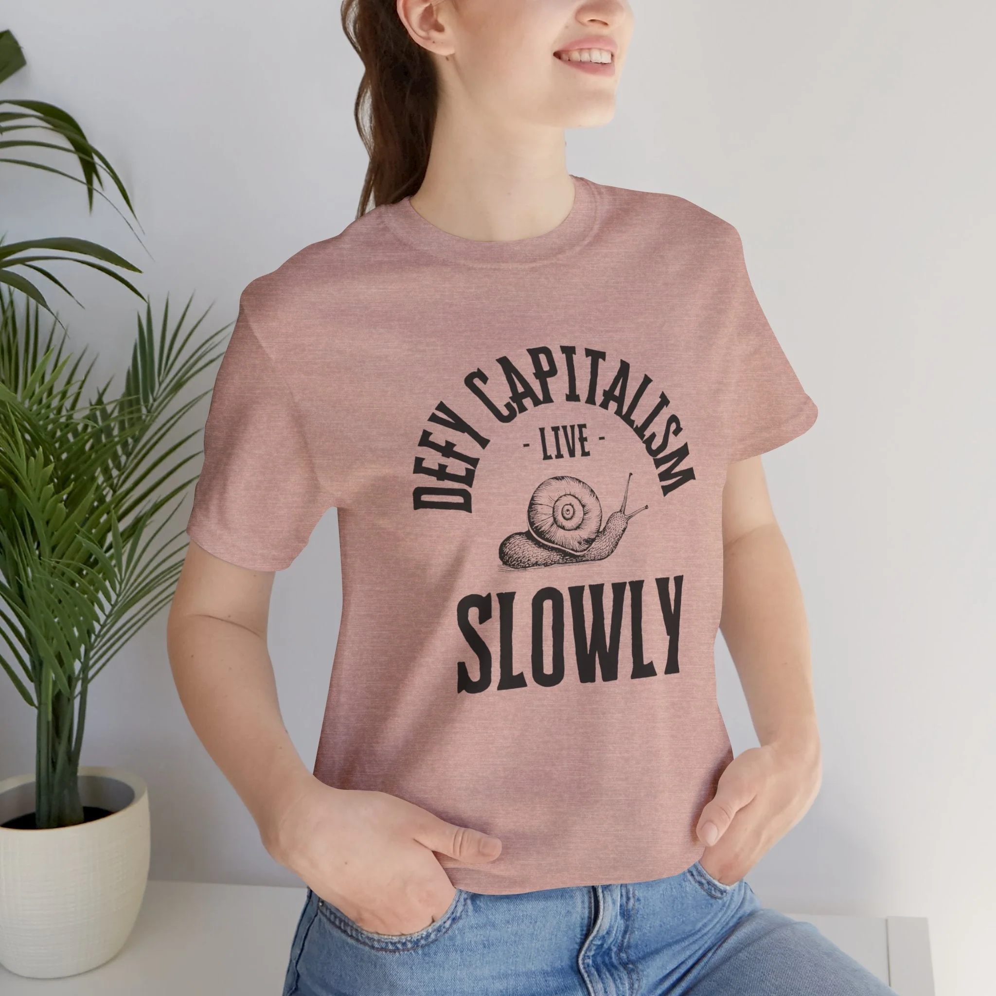 Defy Capitalism Live Slowly Unisex Jersey Short Sleeve Tee - Image 2