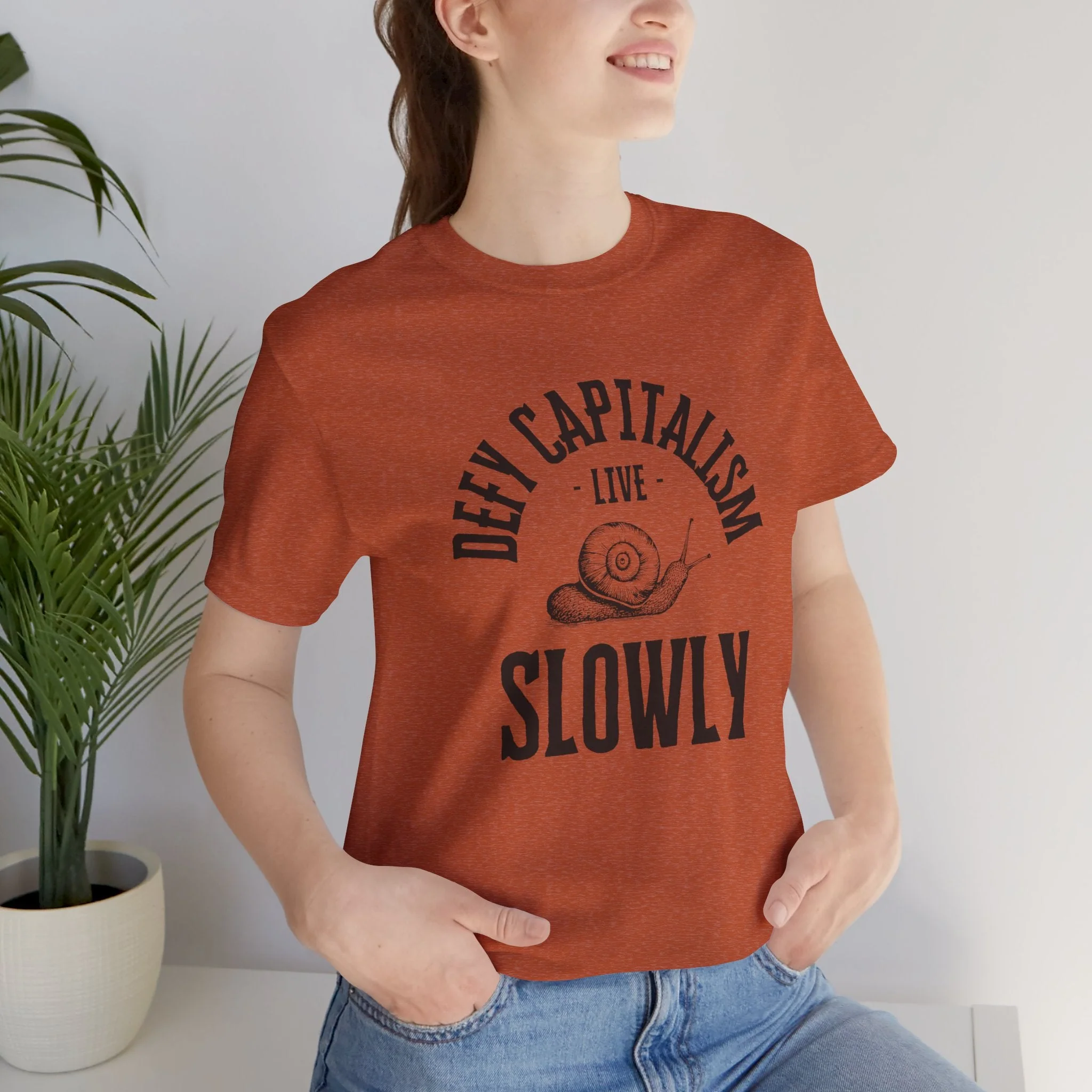 Defy Capitalism Live Slowly Unisex Jersey Short Sleeve Tee - Image 5