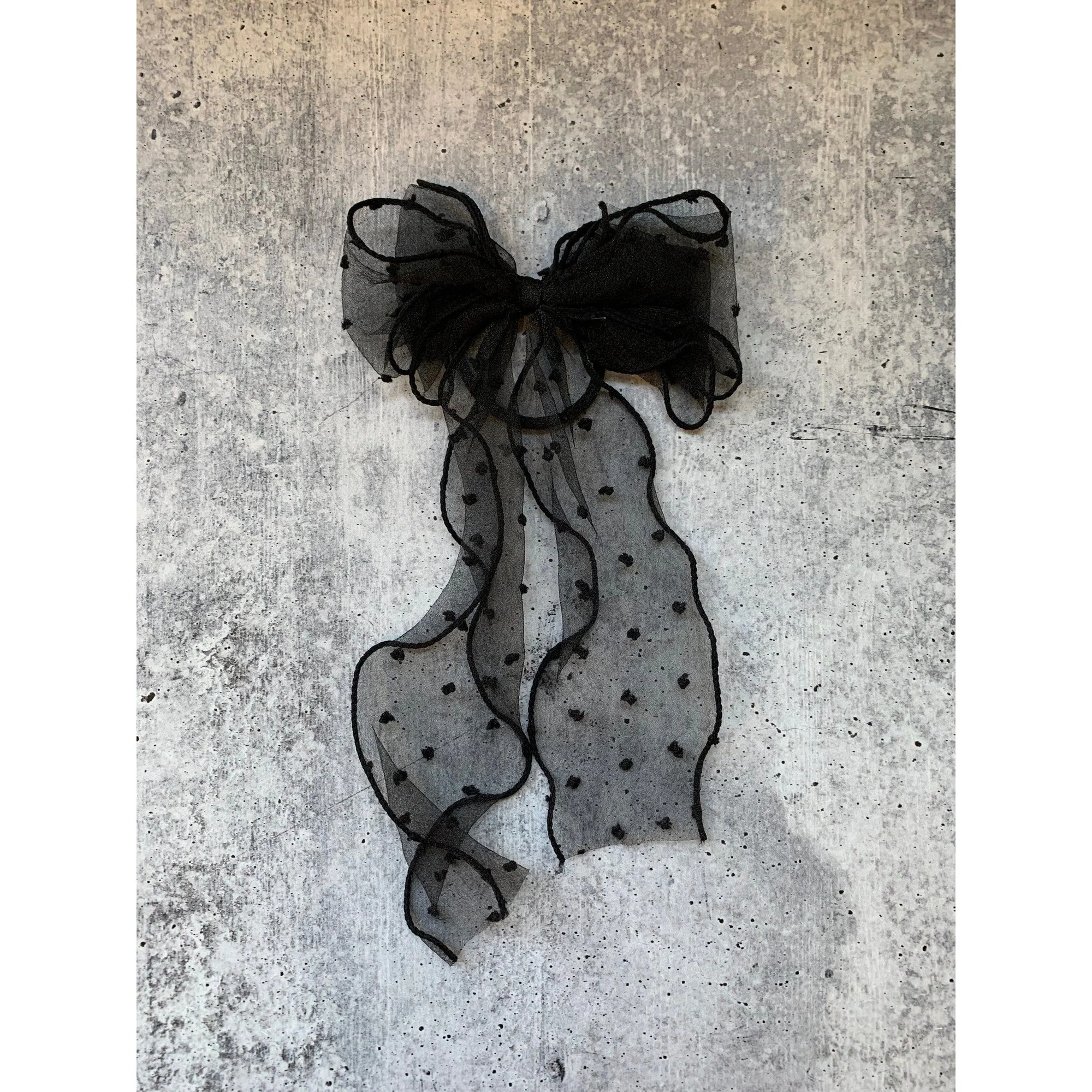 Delicate Black Dot Hair Bow with Hair Elastic - Image 2