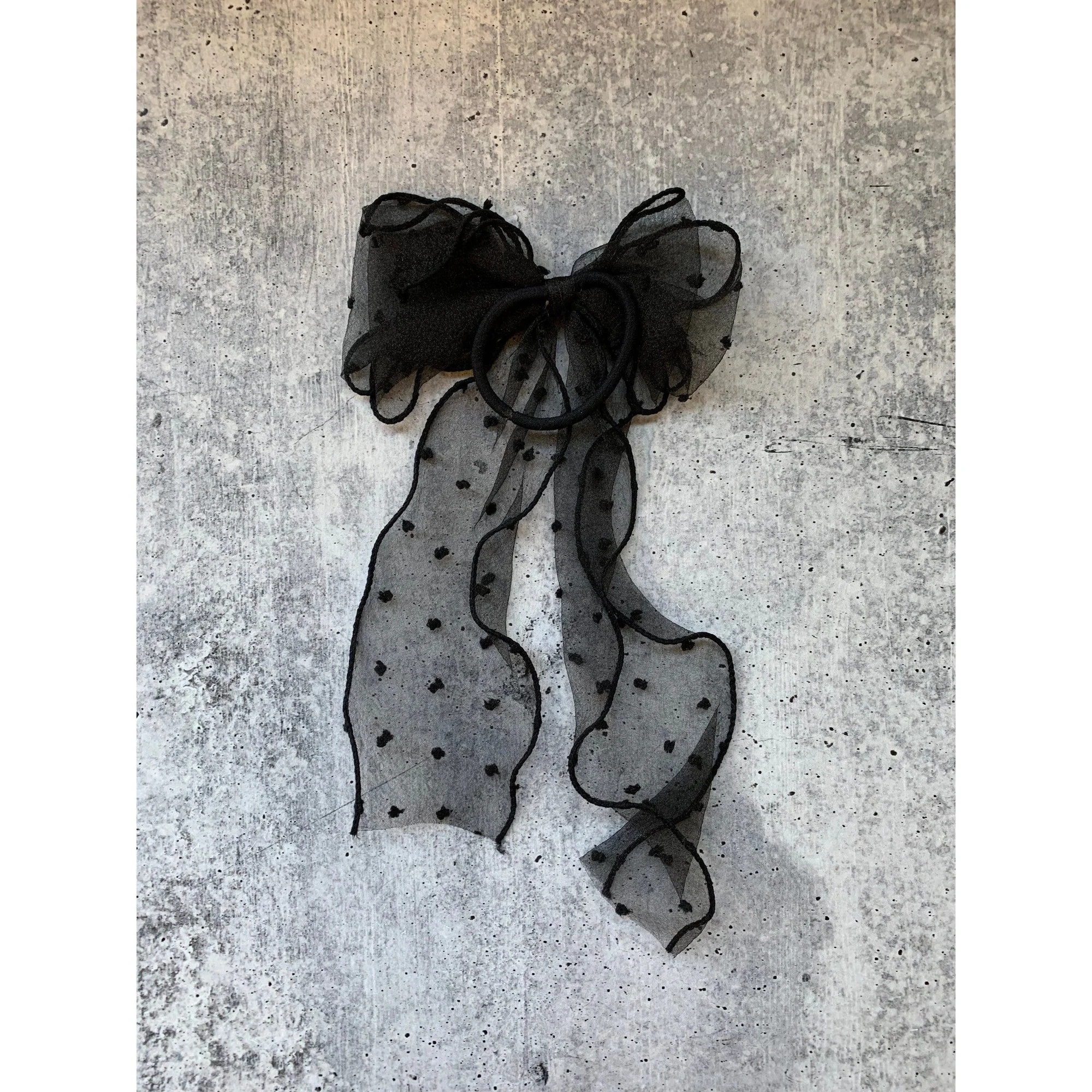 Delicate Black Dot Hair Bow with Hair Elastic - Image 3