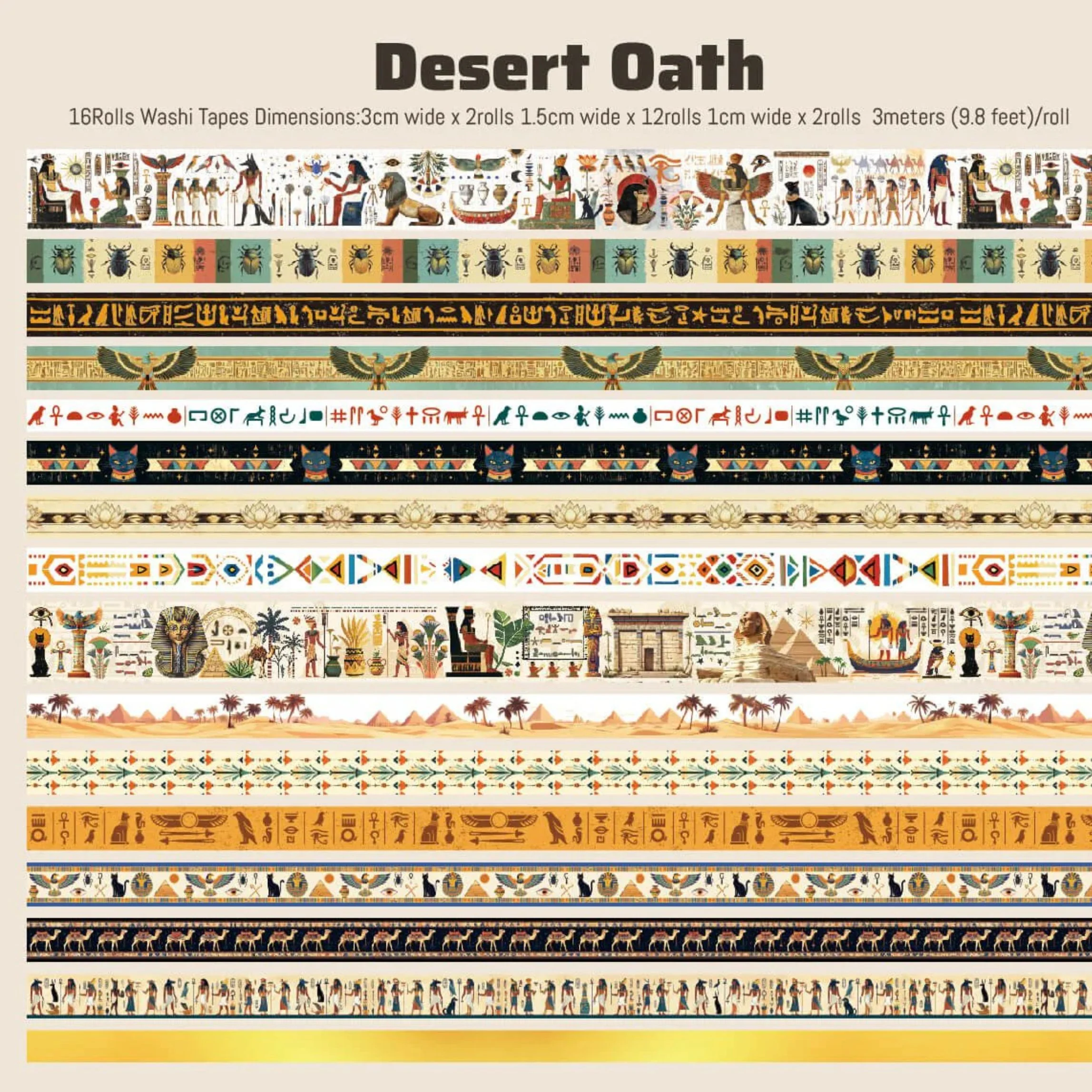 Desert Oath Egyptian Washi Tape Set | 16 Rolls Ancient Egypt Decorative Craft Tape for Journals & Scrapbooking - Image 4
