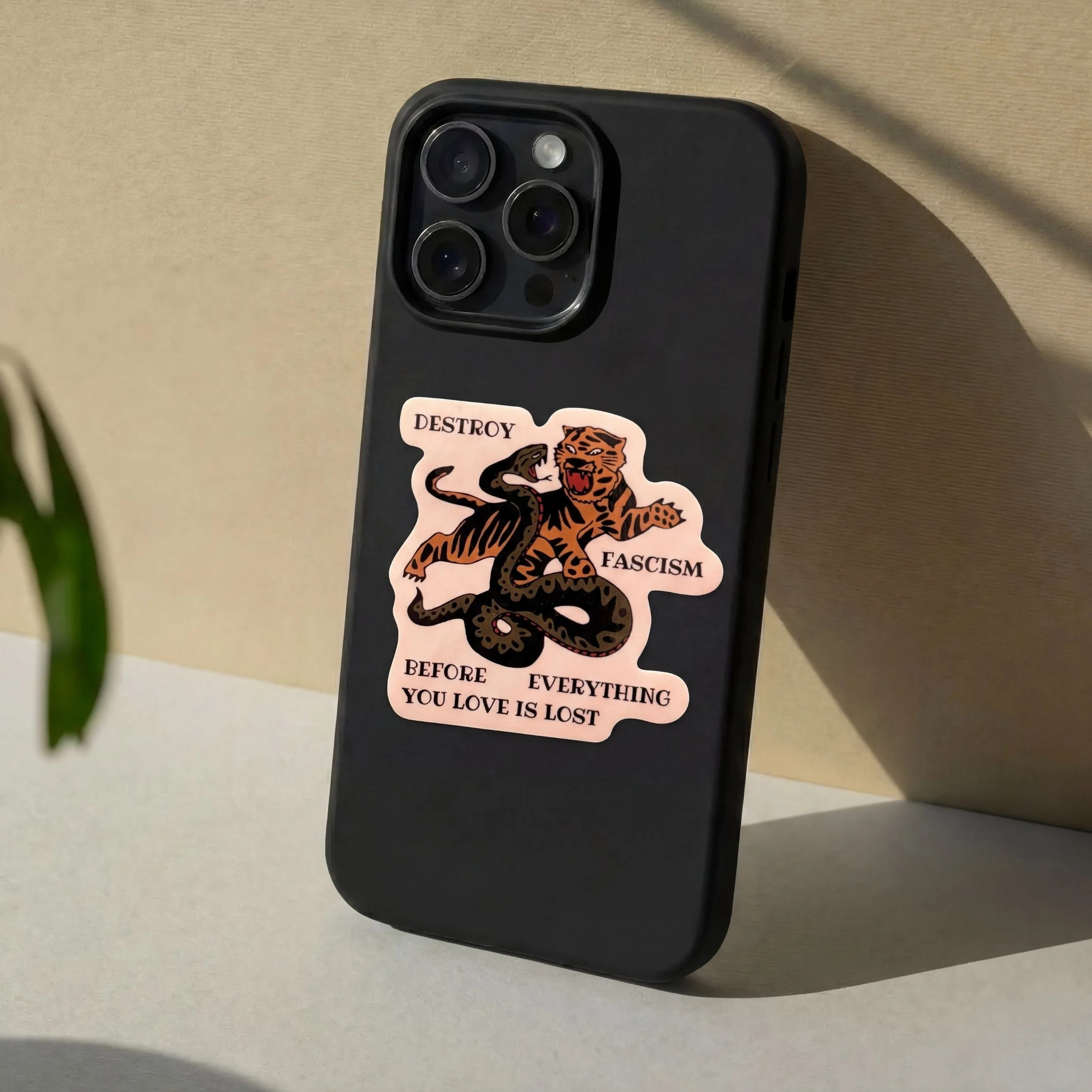 Destroy Fascism Tiger Sticker | Bold Protest Vinyl Decal | Activist Animal Art Sticker - Image 3