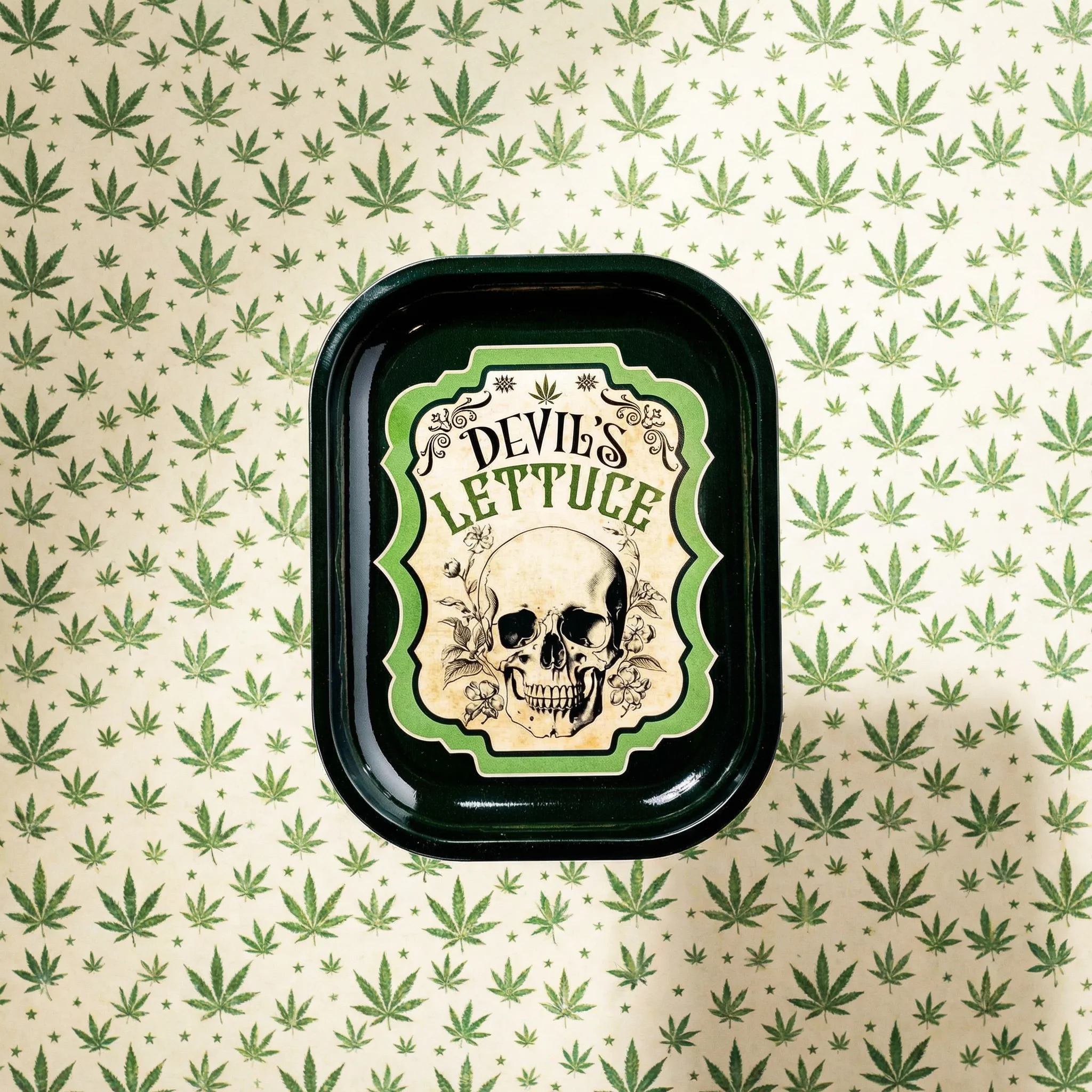 Devil’s Lettuce Mini Rolling Tray | Skull Metal Weed Rolling Catchall Trinket Tray - Image 3