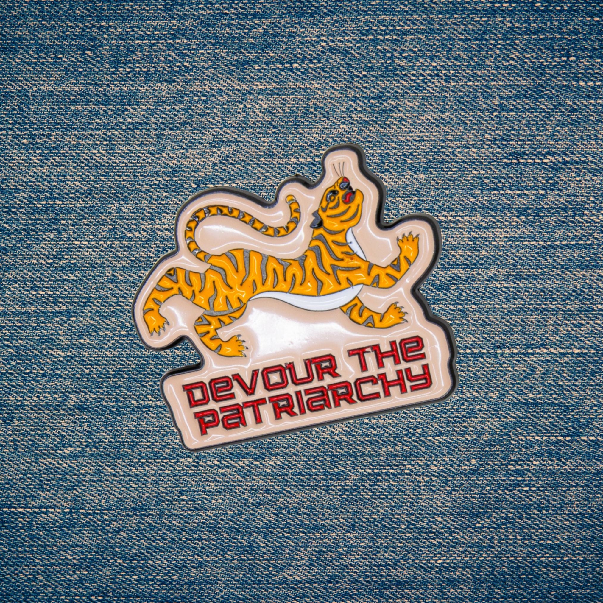 Devour the Patriarchy Feminist Tiger Enamel Pin, Lapel Pin - Image 4