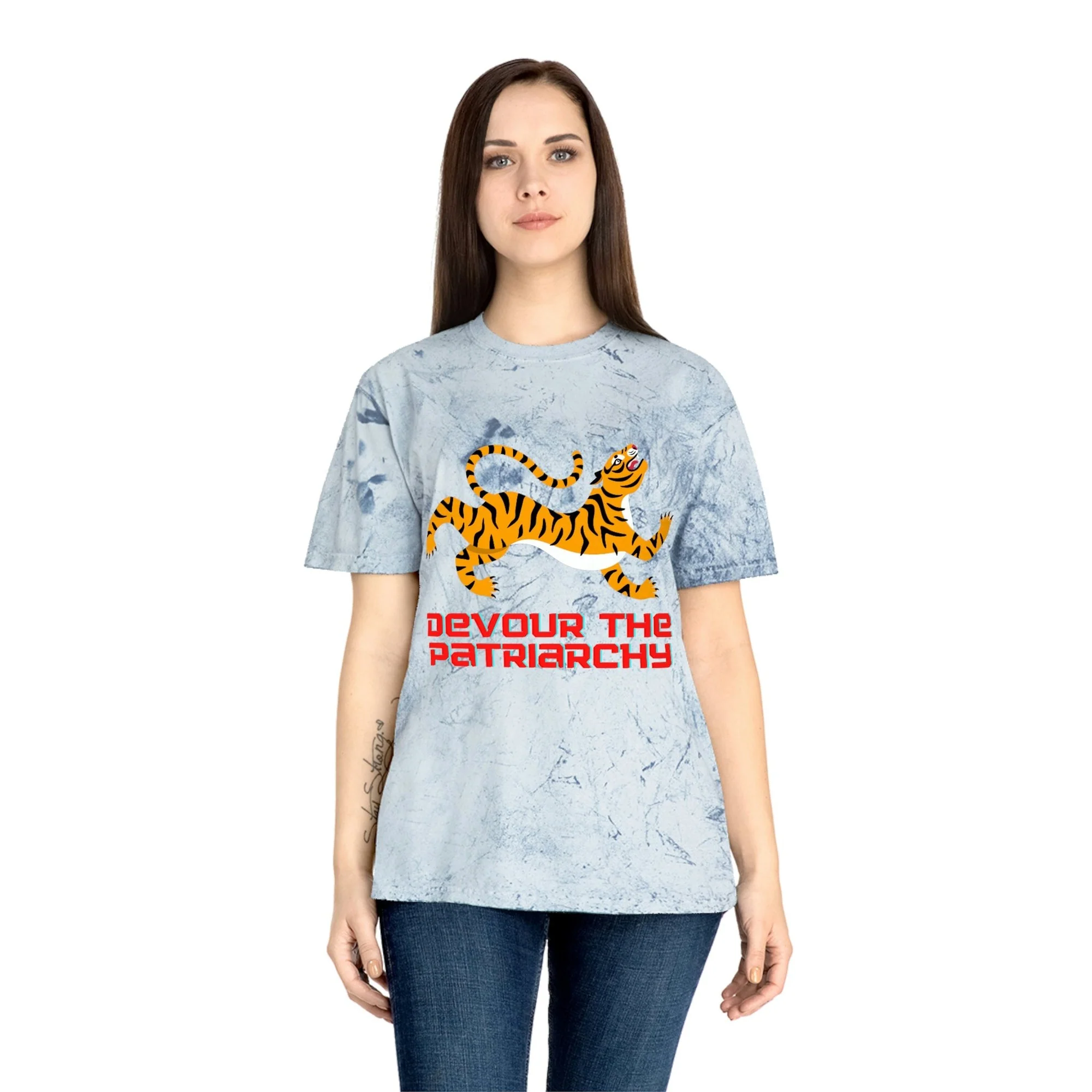 Devour the Patriarchy Feminist Tiger Unisex Color Blast T-Shirt - Image 16