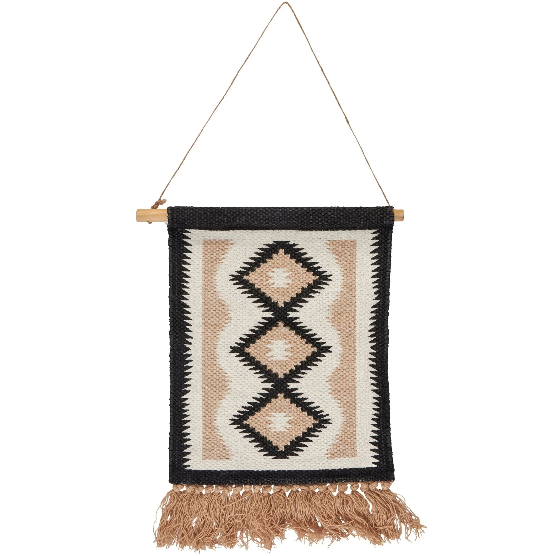 Diamond Western Cotton Wall Hanging with Jute Tassels | Rustic Boho Western Wall Décor | 10" x 12"