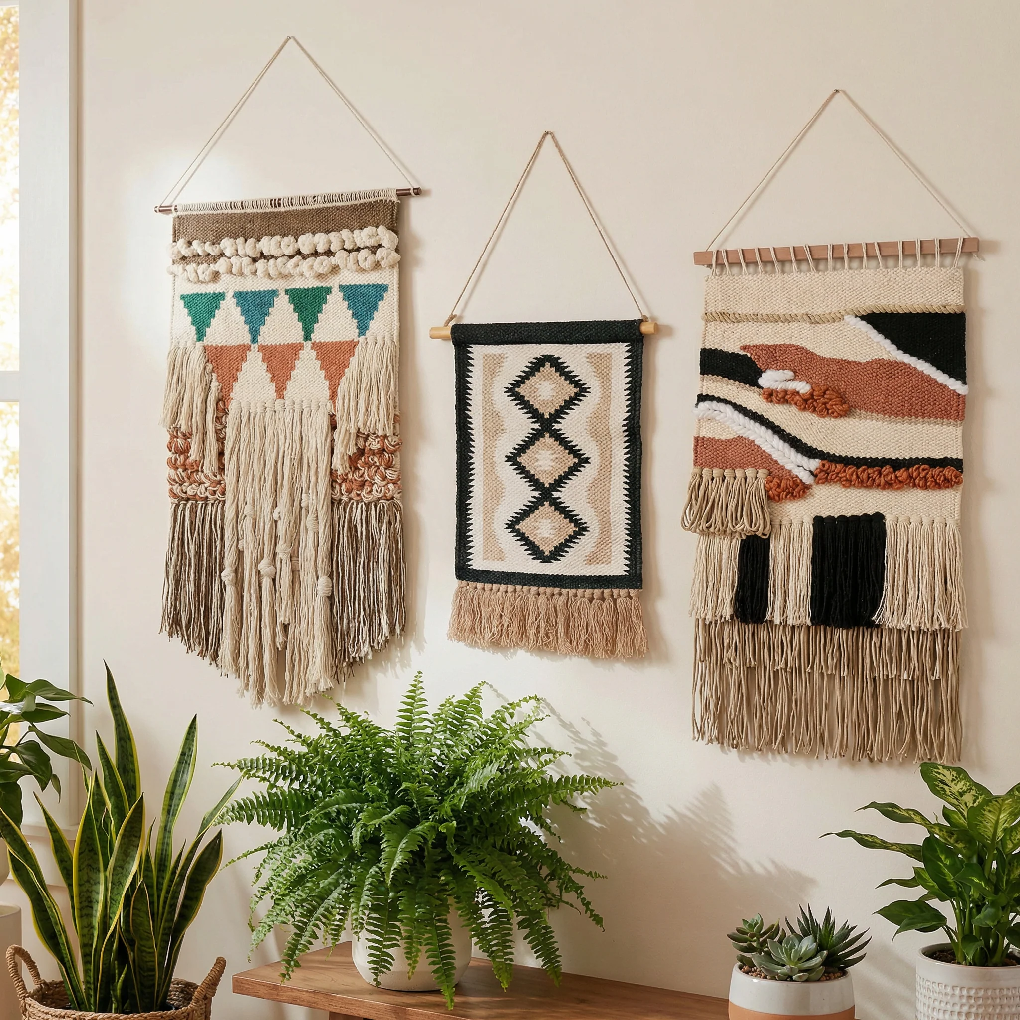 Diamond Western Cotton Wall Hanging with Jute Tassels | Rustic Boho Western Wall Décor | 10" x 12" - Image 5
