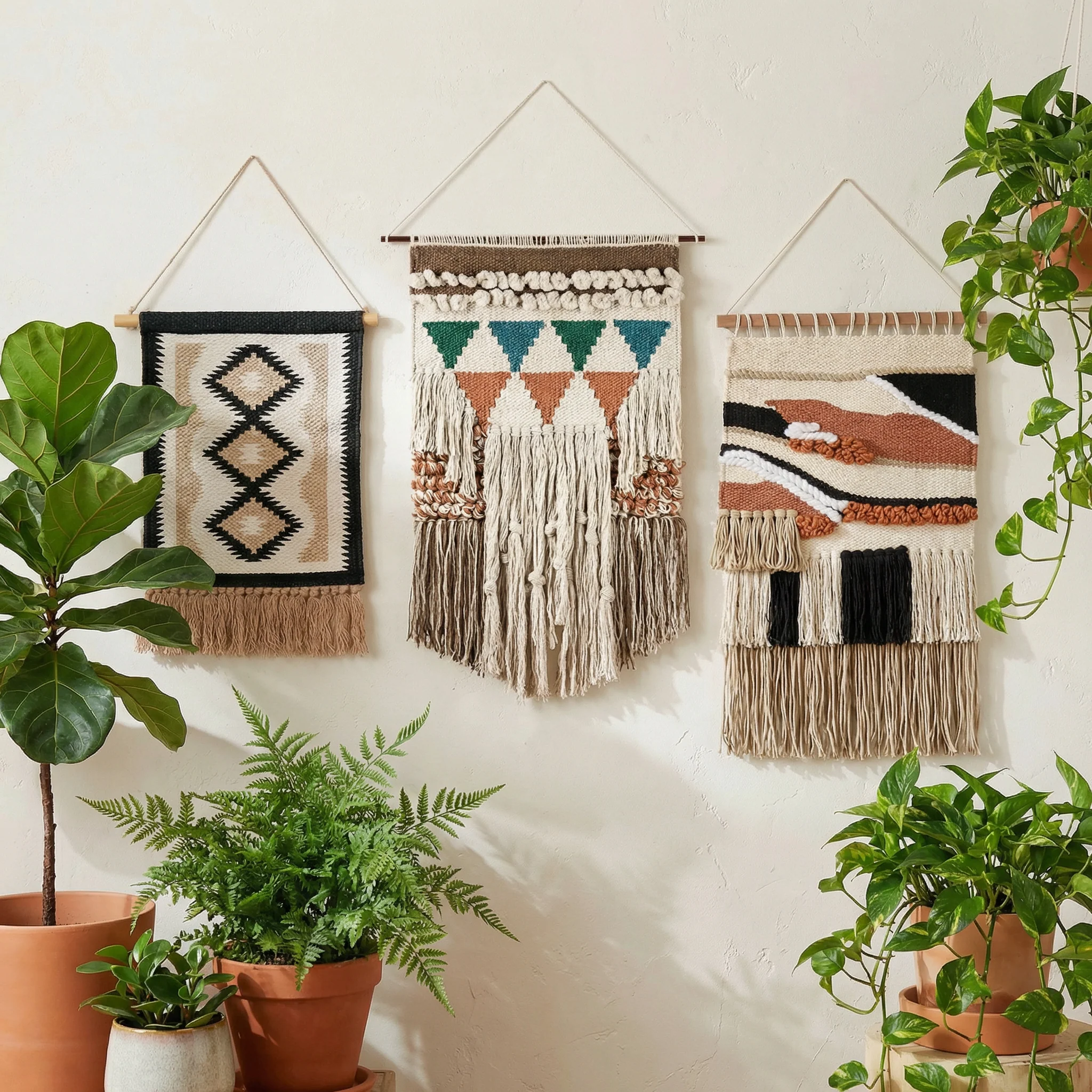 Diamond Western Cotton Wall Hanging with Jute Tassels | Rustic Boho Western Wall Décor | 10" x 12" - Image 6