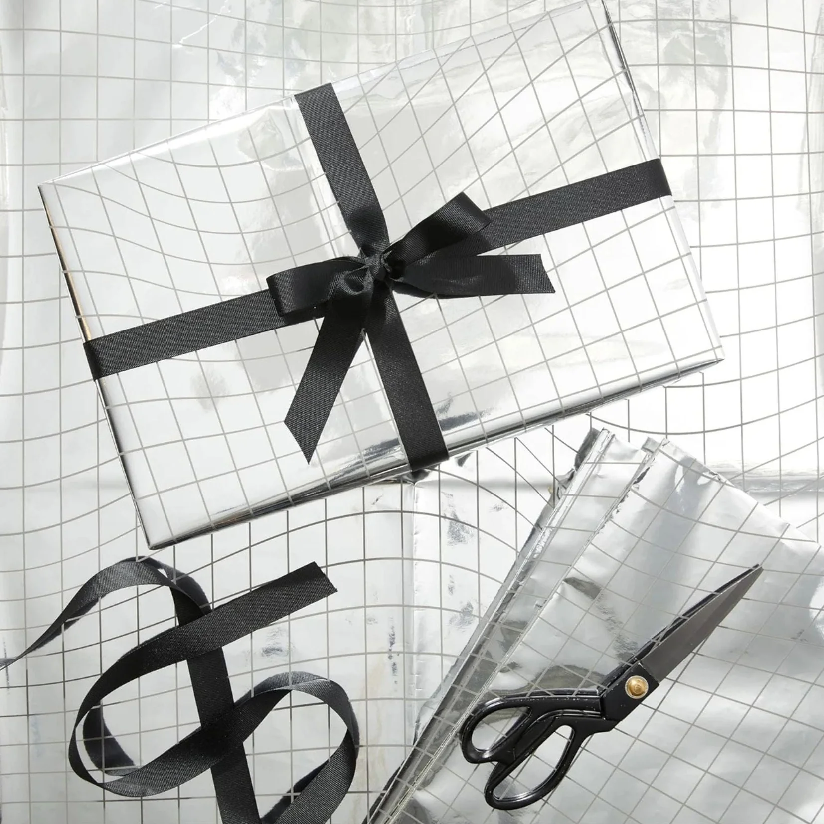 Disco Ball Silver Wrapping Paper Sheets 3-Pack | Grid Cut Gift Wrap | Eco-Friendly Kraft Paper - Image 2