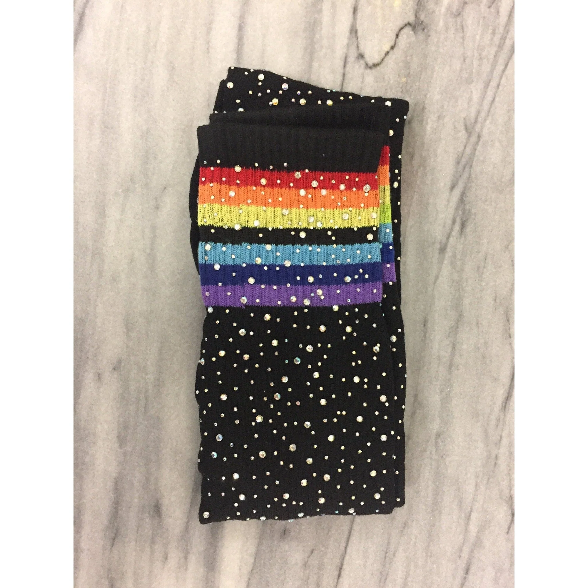Over the Knee Jeweled Rainbow Glam Disco Socks (Black or White Rainbow) | Pride Raver Y2K - Image 5