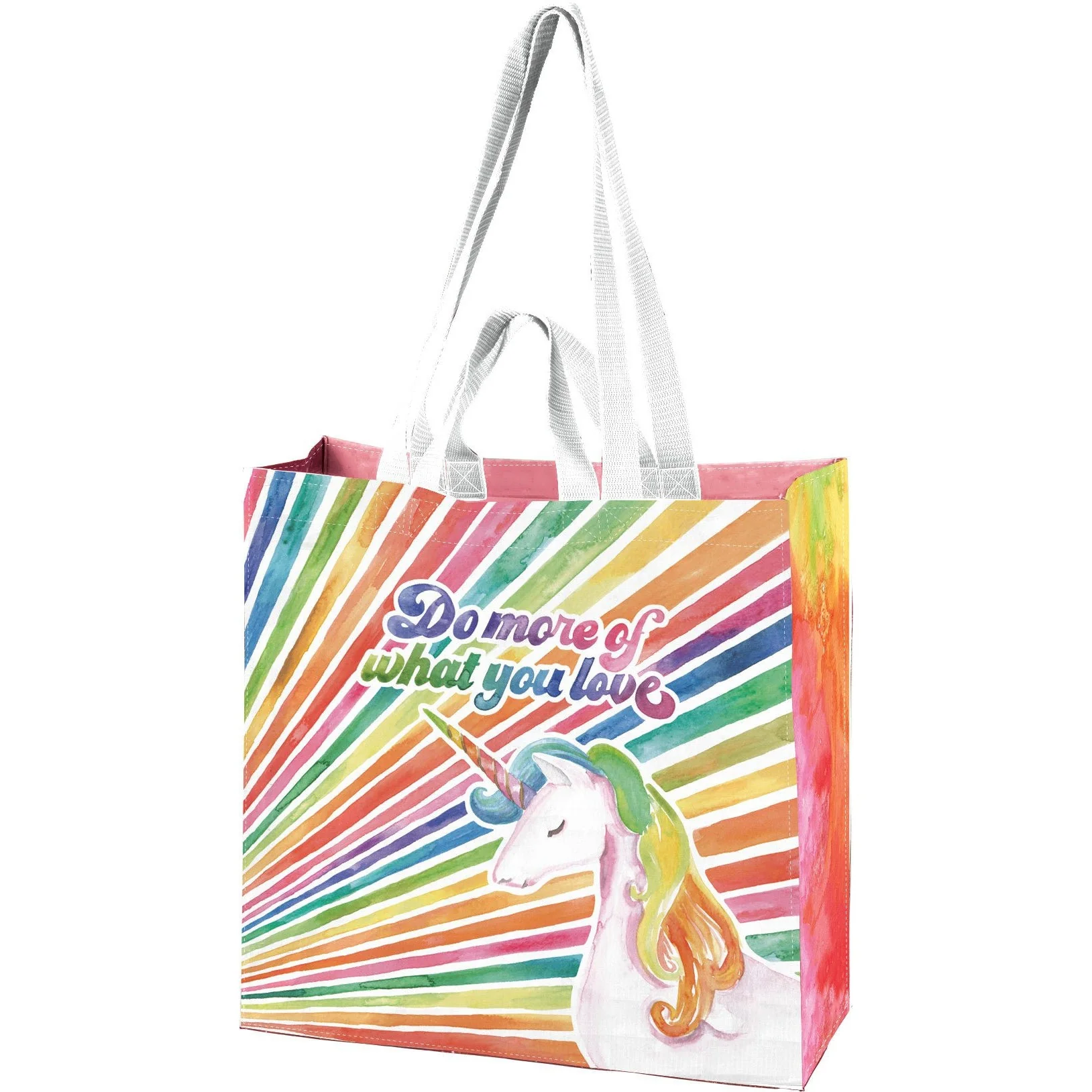 Do More Of What You Love Large Market Tote Bag in '70s-'80s Unicorn Rainbow Design | 15.50" x 15.25" x 6" - Image 4