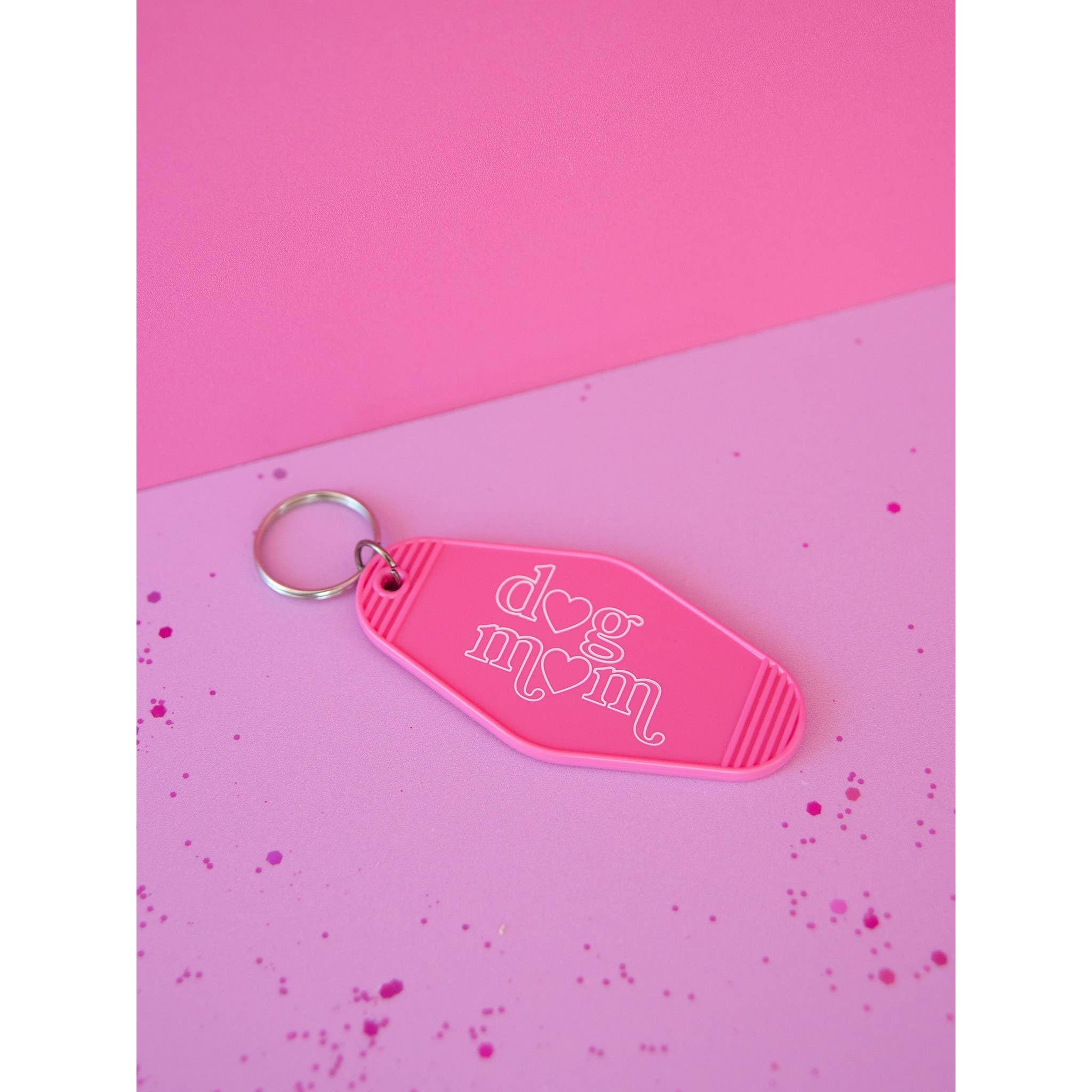 Dog Mom Keychain | Pink Vintage Motel Style Key Tag - Image 3