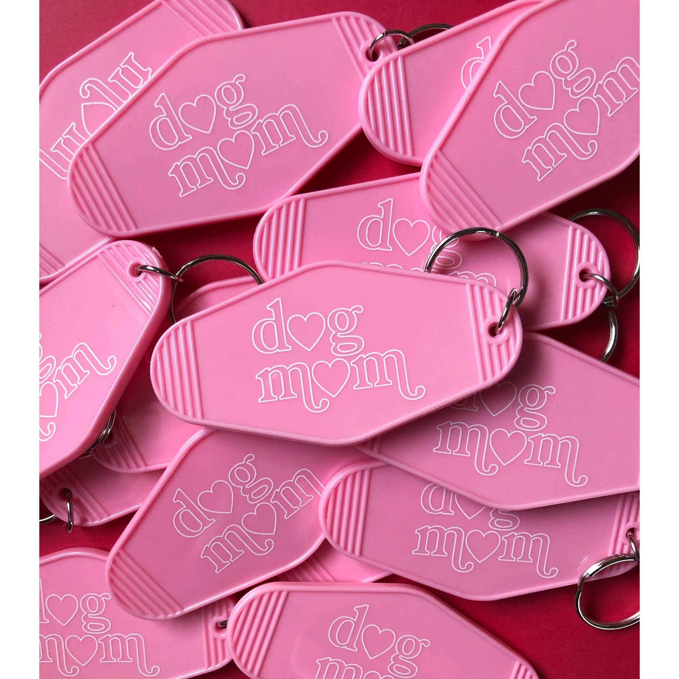 Dog Mom Keychain | Pink Vintage Motel Style Key Tag - Image 4