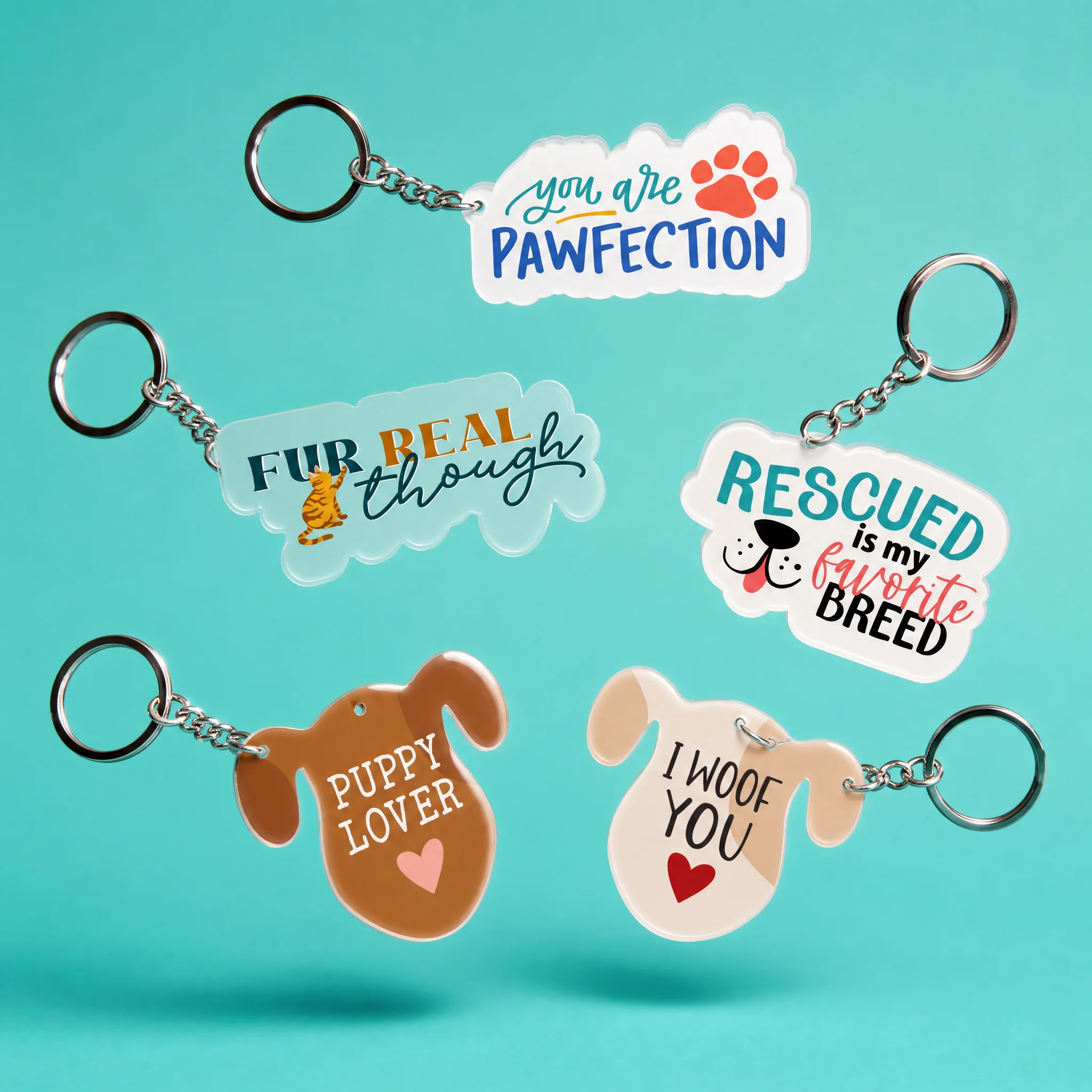 Dog-Themed Acrylic Keychains | 5 Style Options | Rescue Favorite Breed, I Woof You & Puppy Lover