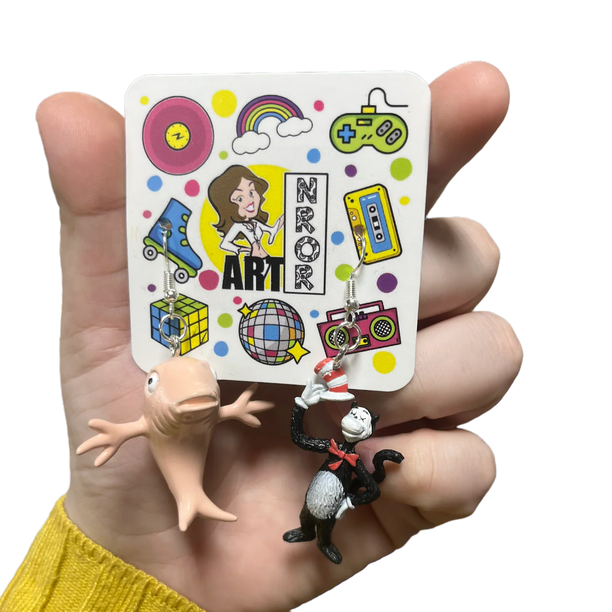 Dr. Seuss The Cat in the Hat Earring | Cat and Fish Dangle Earrings - Image 2