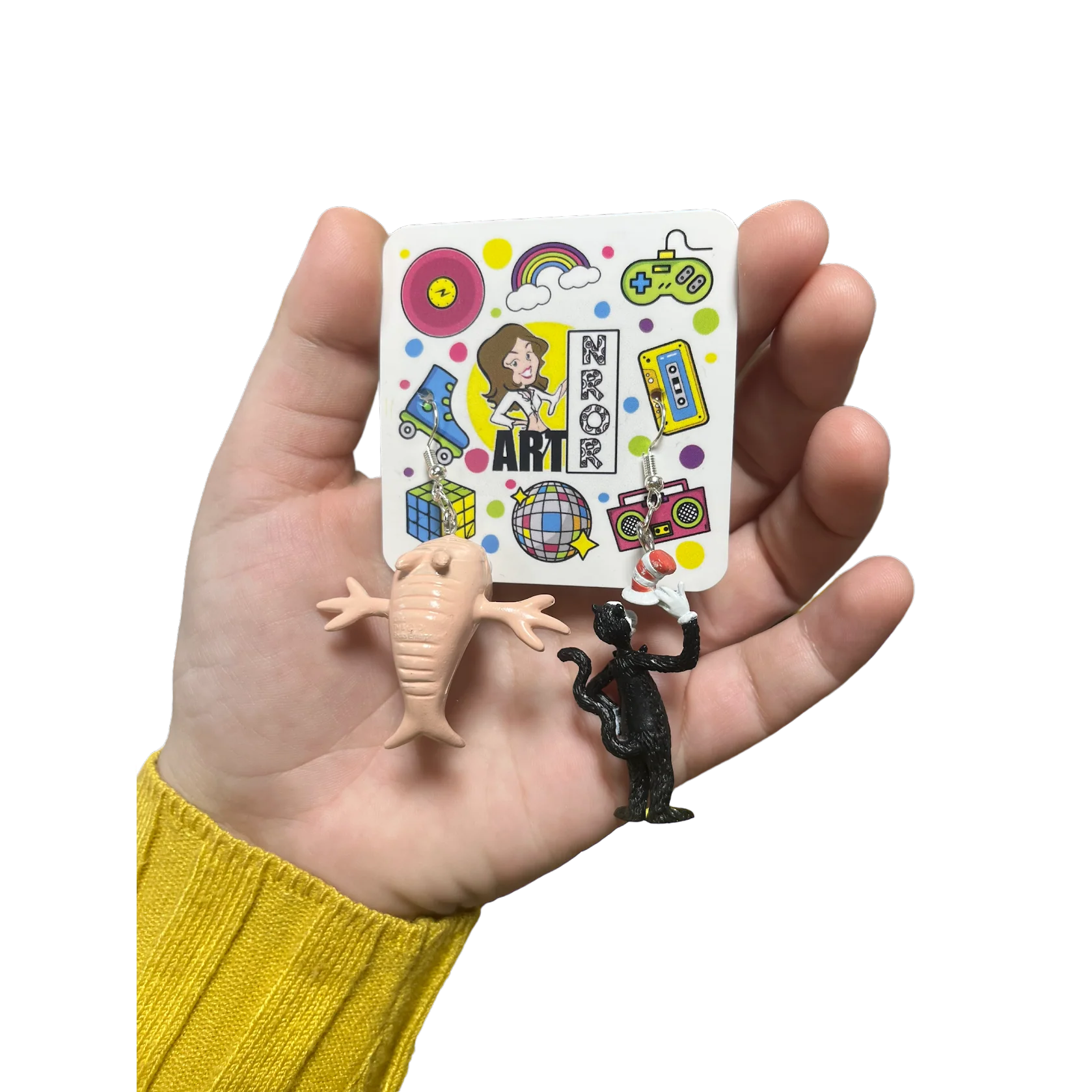 Dr. Seuss The Cat in the Hat Earring | Cat and Fish Dangle Earrings - Image 3