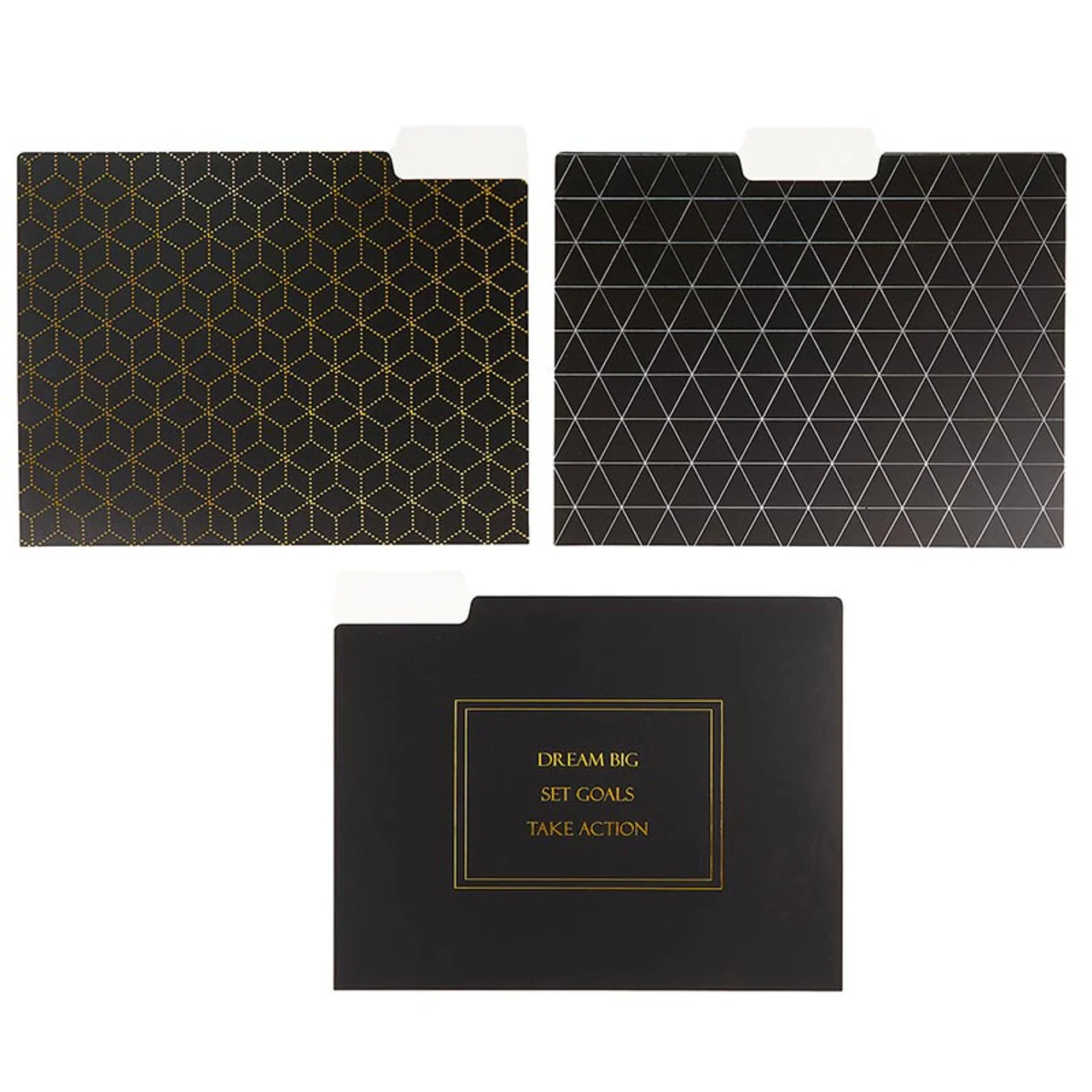 Dream Big File Folder Set in Black | 6 File Folders in Motivational Designs