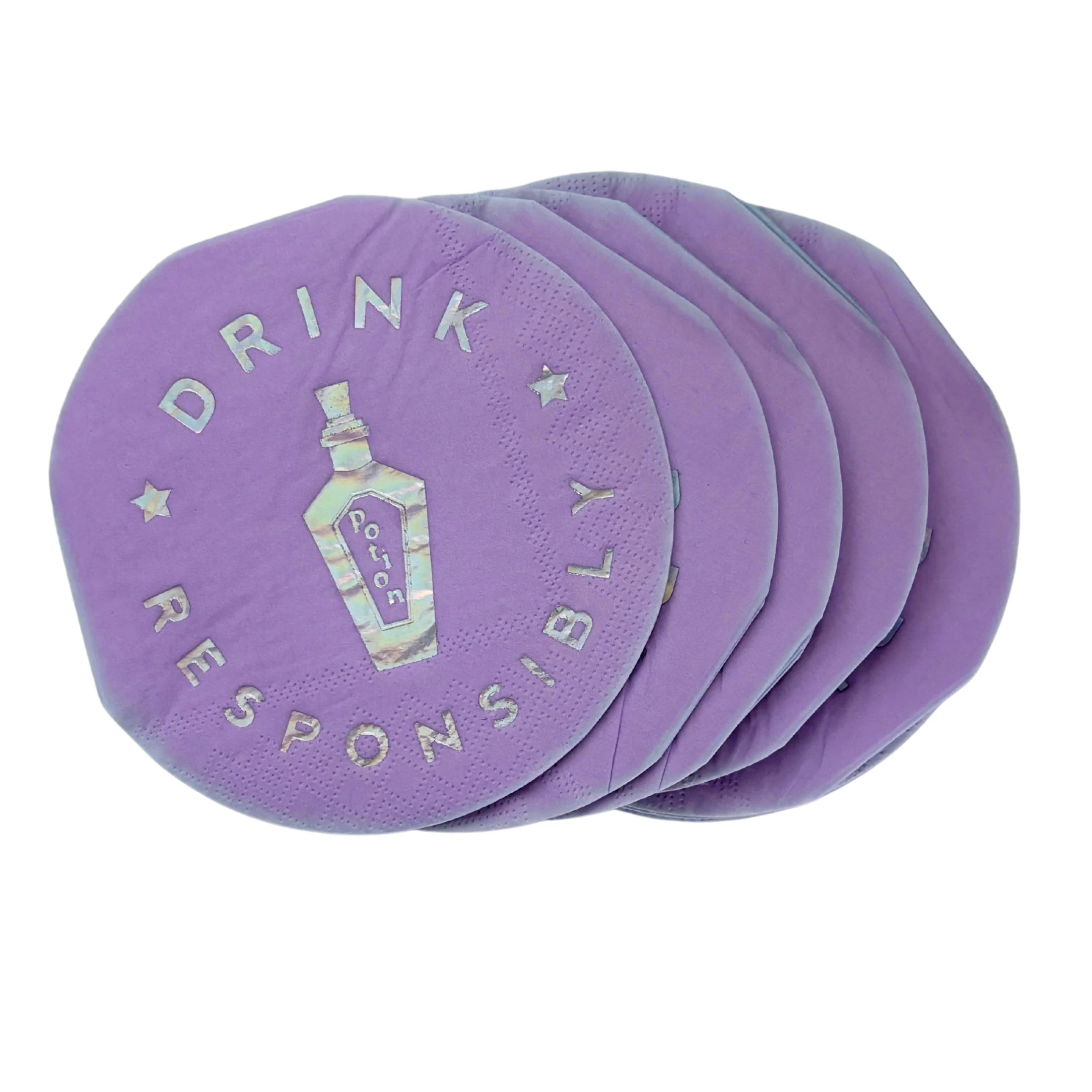 Drink Responsibly Silver Iridescent Potion Round Party/Beverage/Cocktail Napkins - Image 2